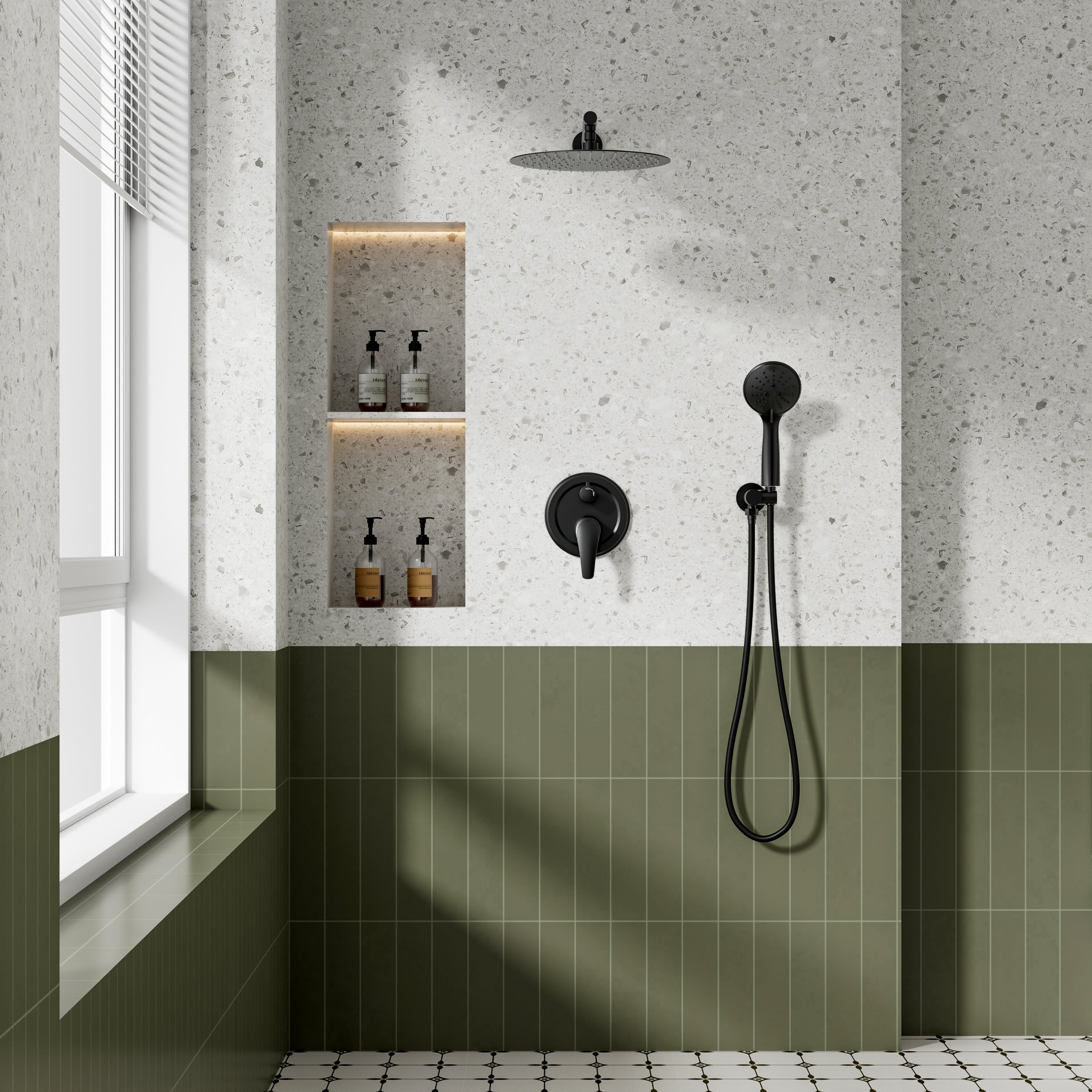 9inch/ 10inch/ 12inch 2-Spray Patterns with 1.8 GPM Wall Mount Dual Shower Heads with Hand Shower