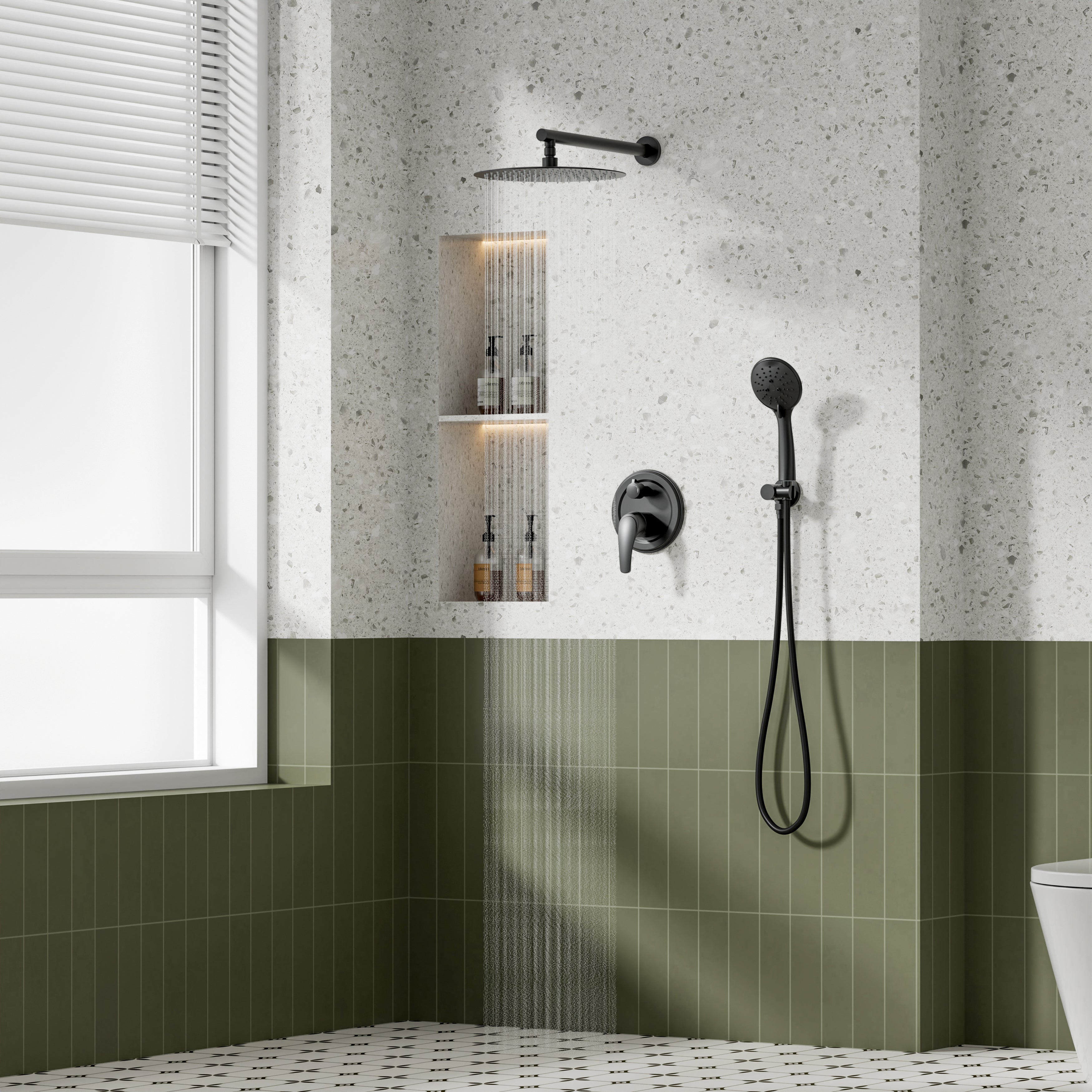 9inch/ 10inch/ 12inch 2-Spray Patterns with 1.8 GPM Wall Mount Dual Shower Heads with Hand Shower