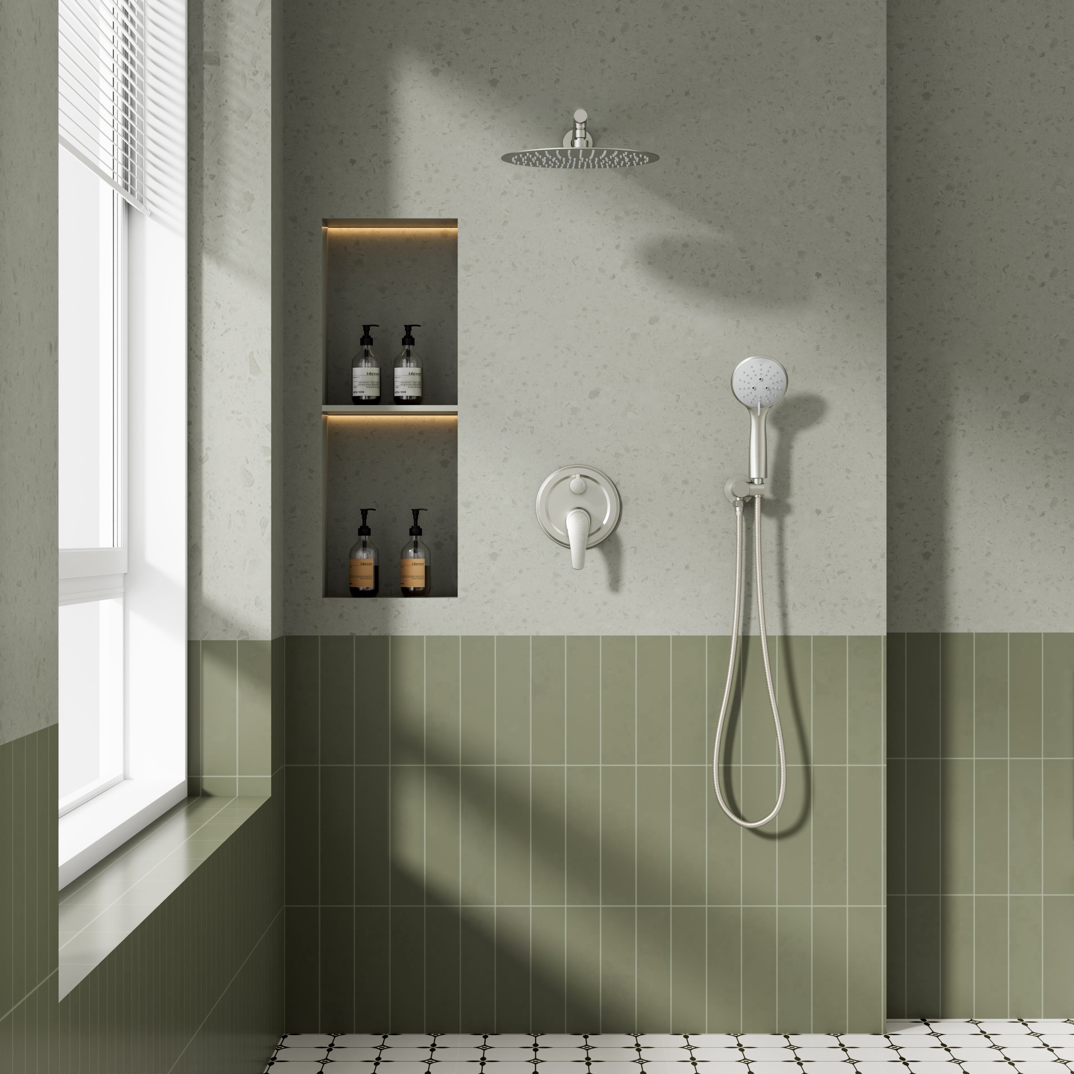 9inch/ 10inch/ 12inch 2-Spray Patterns with 1.8 GPM Wall Mount Dual Shower Heads with Hand Shower