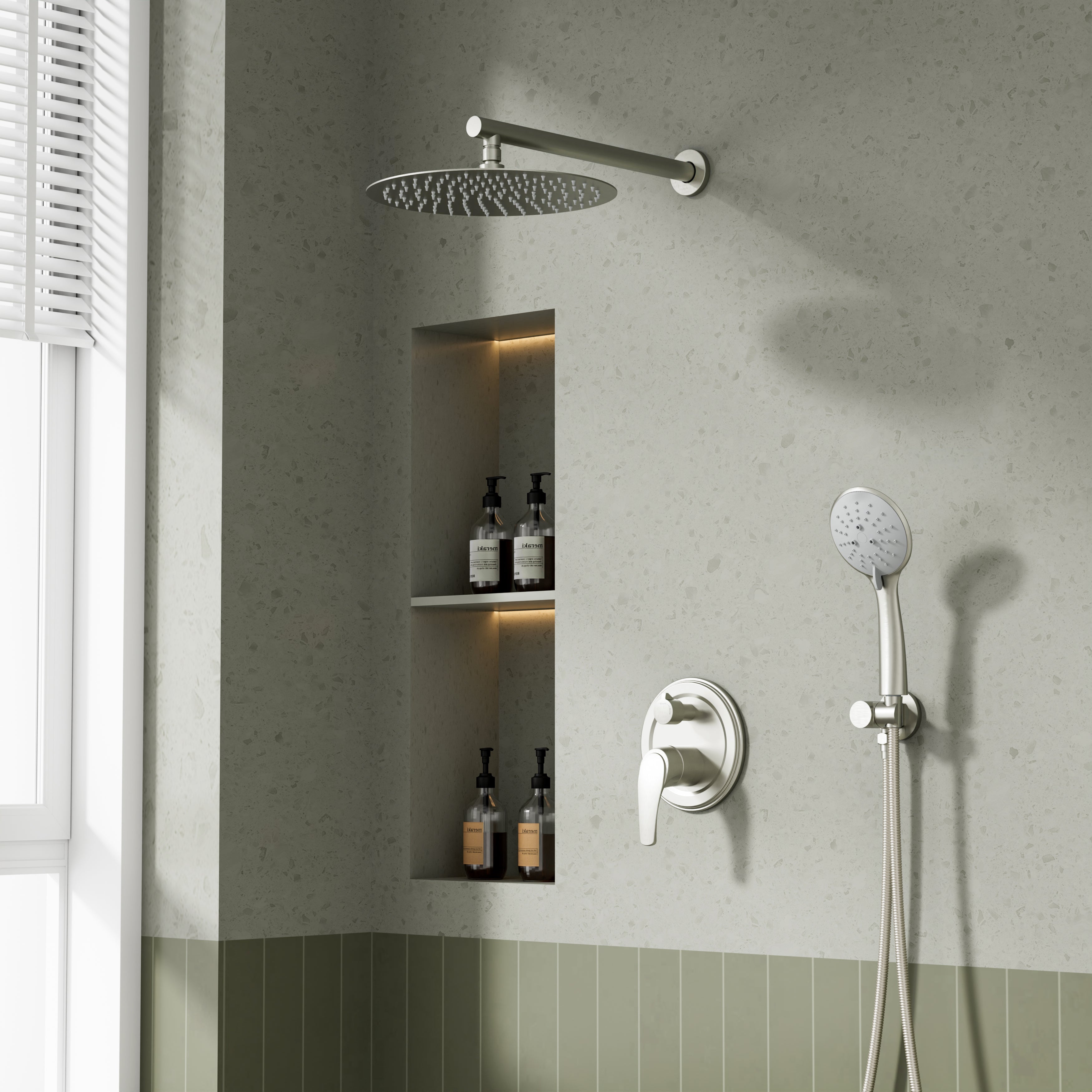 9inch/ 10inch/ 12inch 2-Spray Patterns with 1.8 GPM Wall Mount Dual Shower Heads with Hand Shower