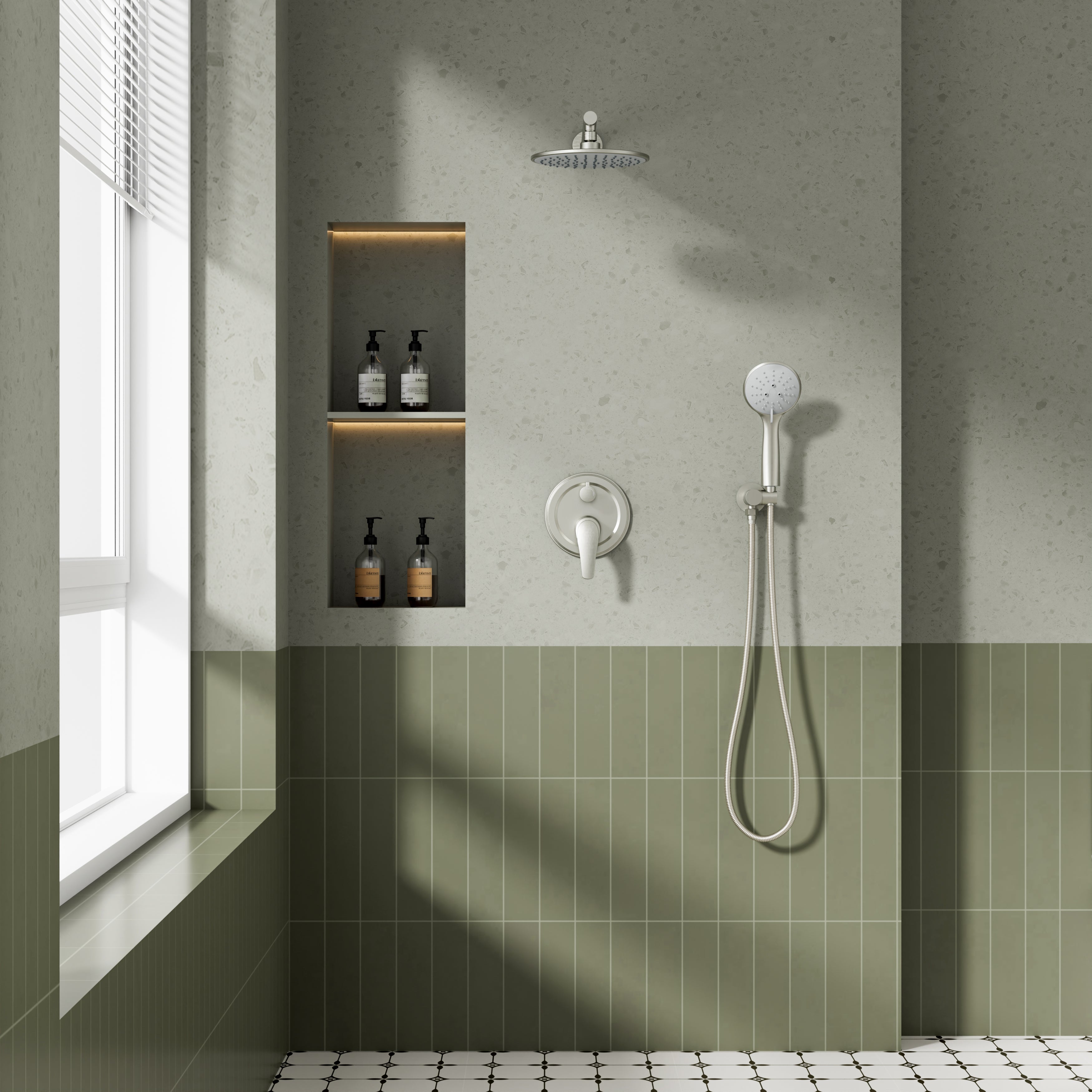 9inch/ 10inch/ 12inch 2-Spray Patterns with 1.8 GPM Wall Mount Dual Shower Heads with Hand Shower