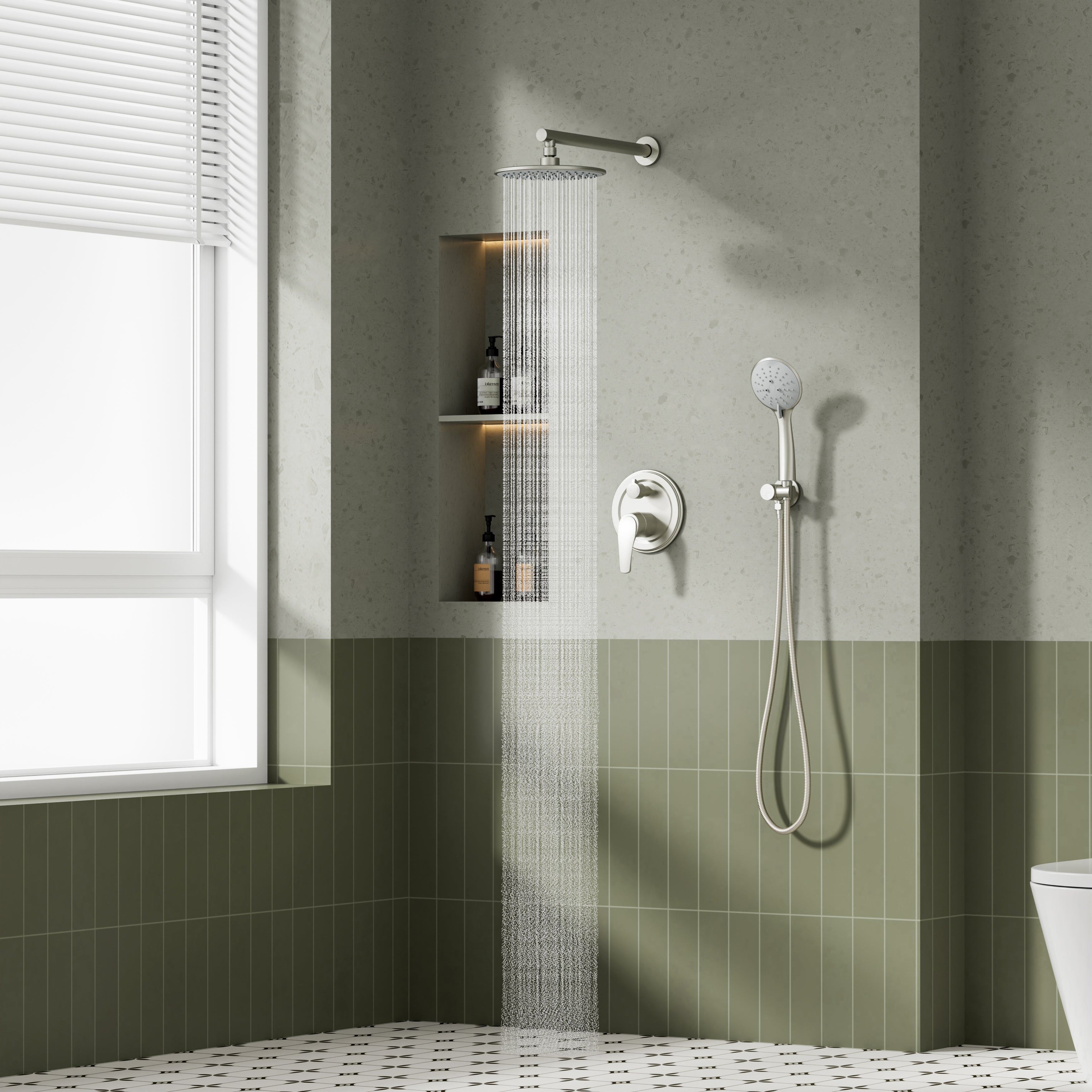 9inch/ 10inch/ 12inch 2-Spray Patterns with 1.8 GPM Wall Mount Dual Shower Heads with Hand Shower