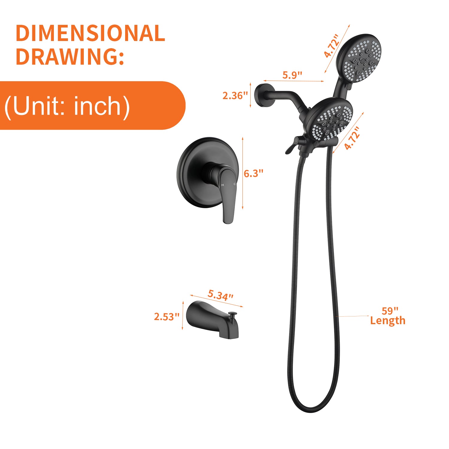 5 Spray Modes Rain Shower Head and Bathtub Faucet Set