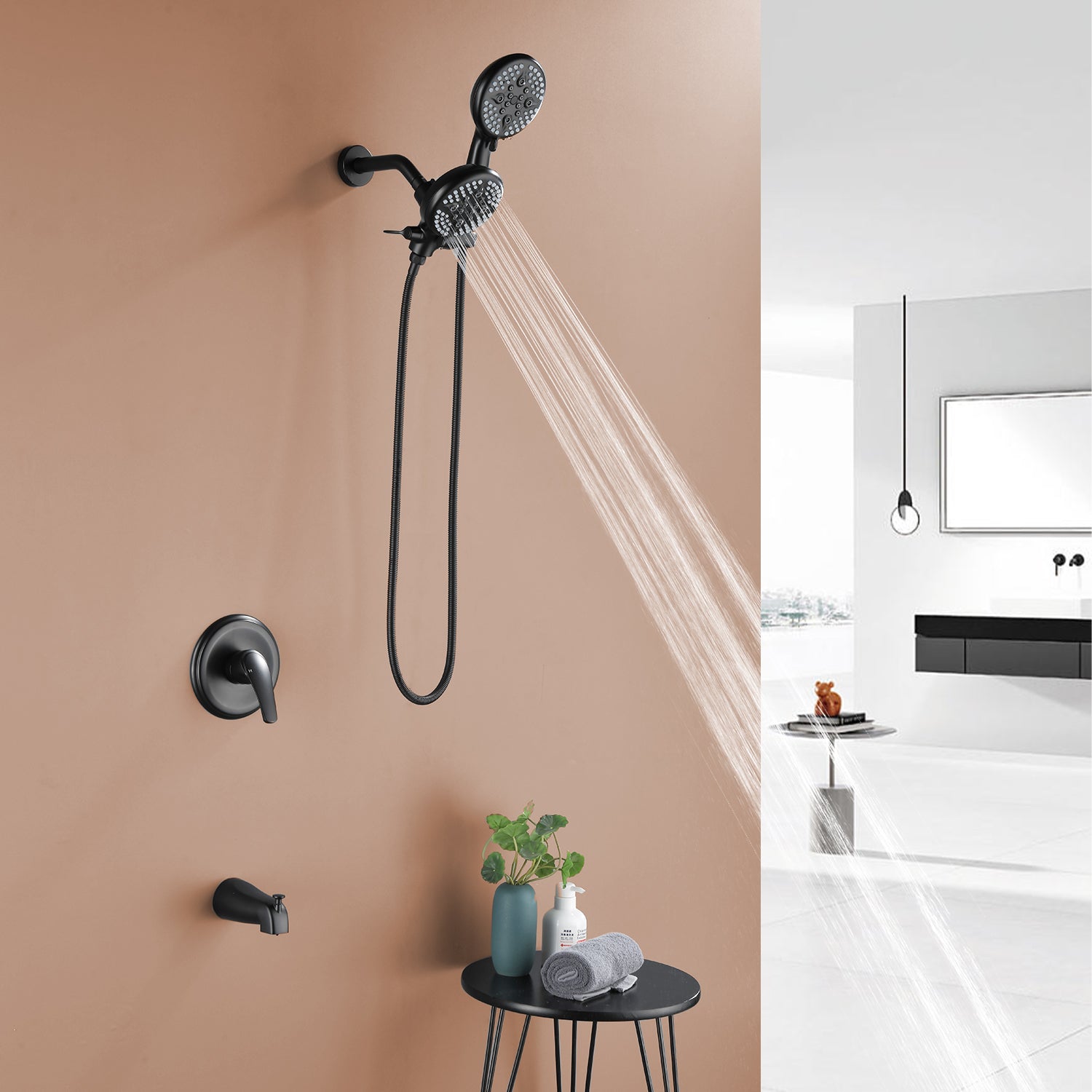 5 Spray Modes Rain Shower Head and Bathtub Faucet Set