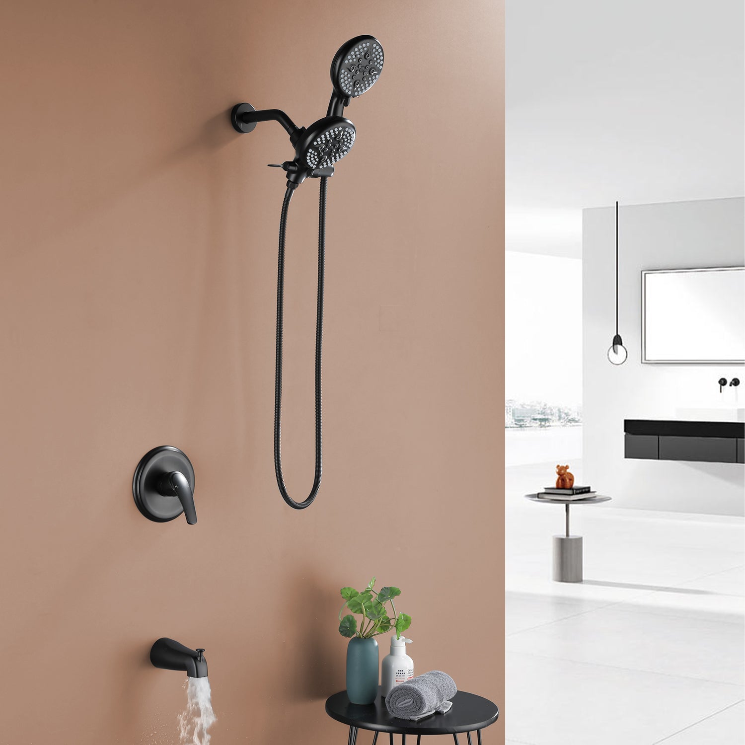 5 Spray Modes Rain Shower Head and Bathtub Faucet Set