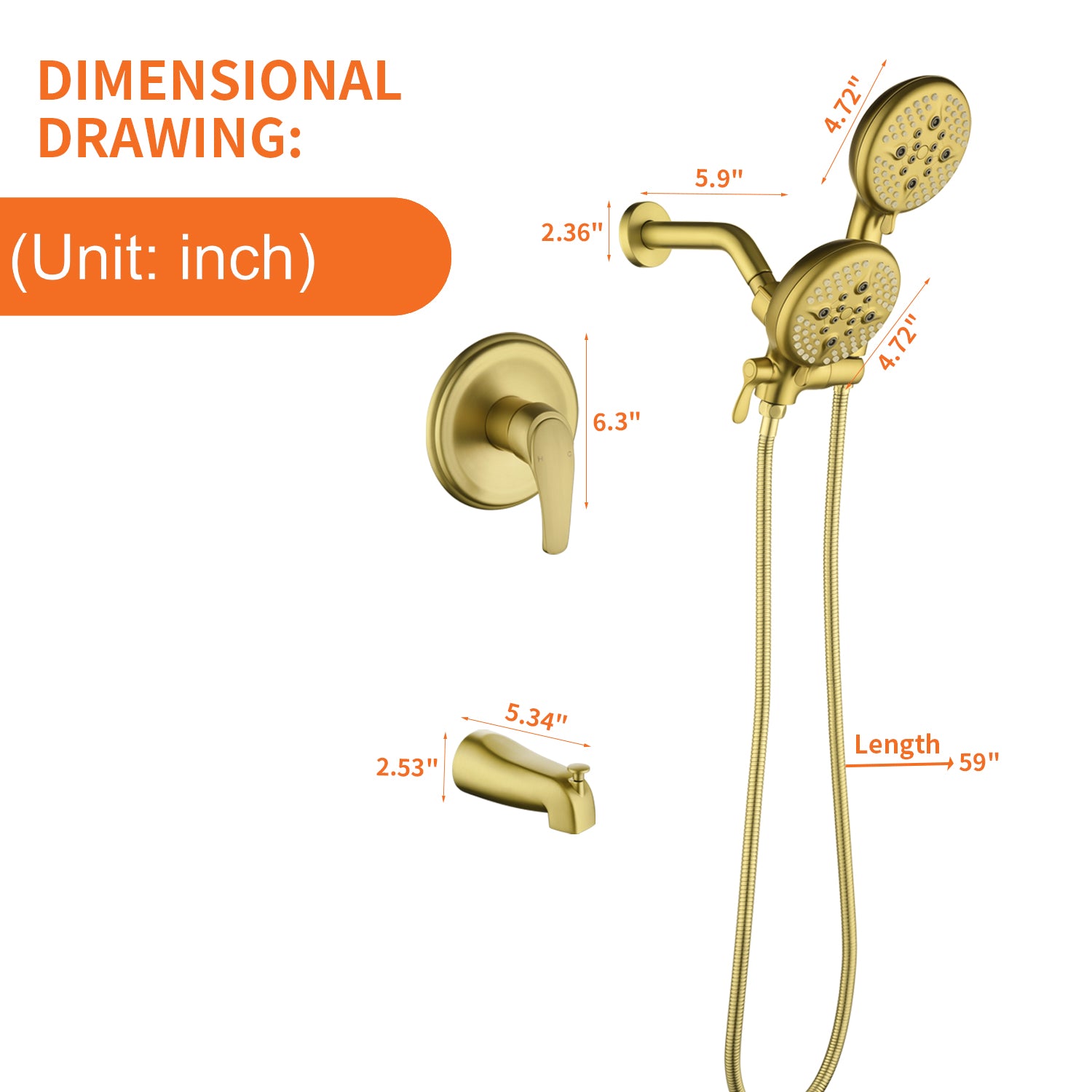 5 Spray Modes Rain Shower Head and Bathtub Faucet Set