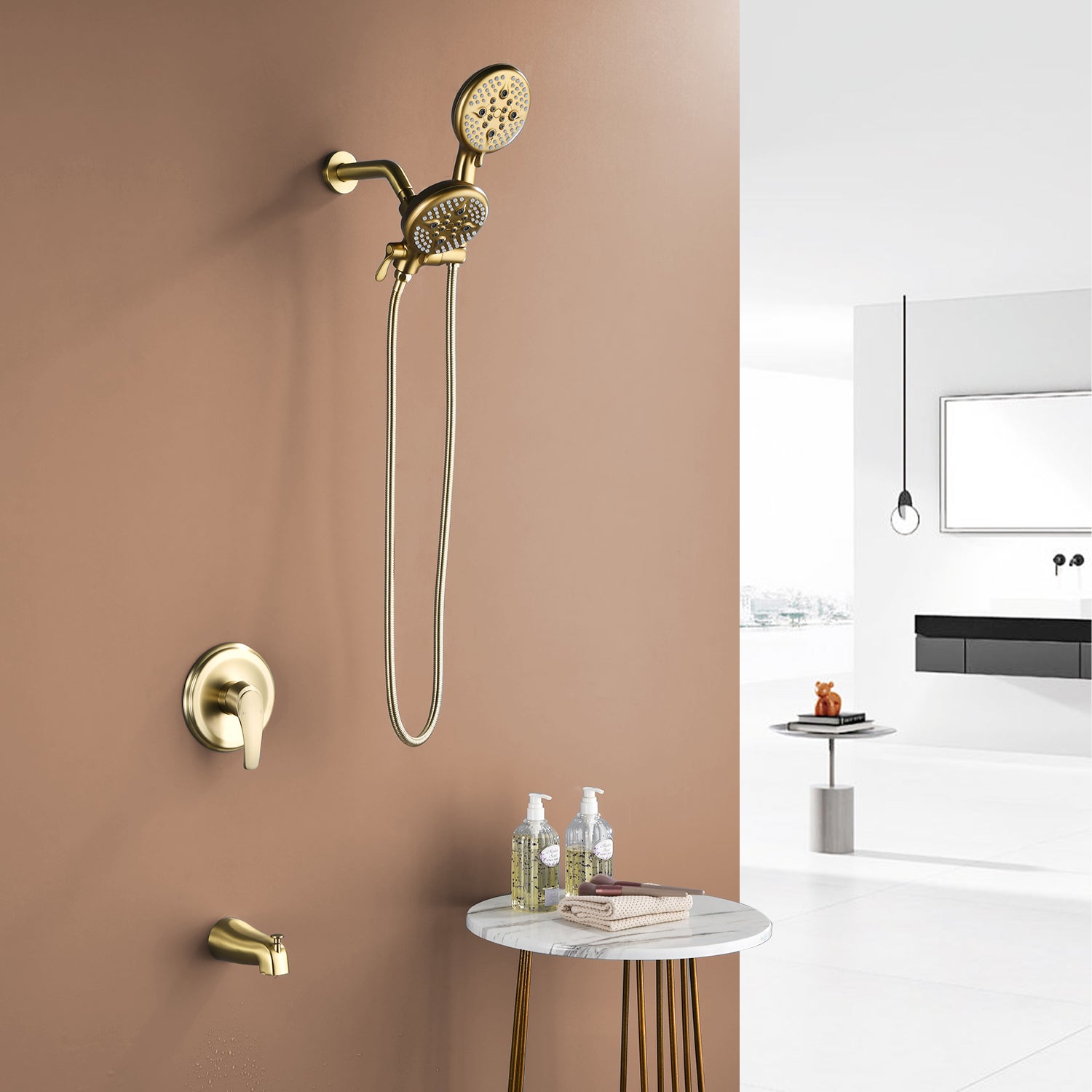 5 Spray Modes Rain Shower Head and Bathtub Faucet Set