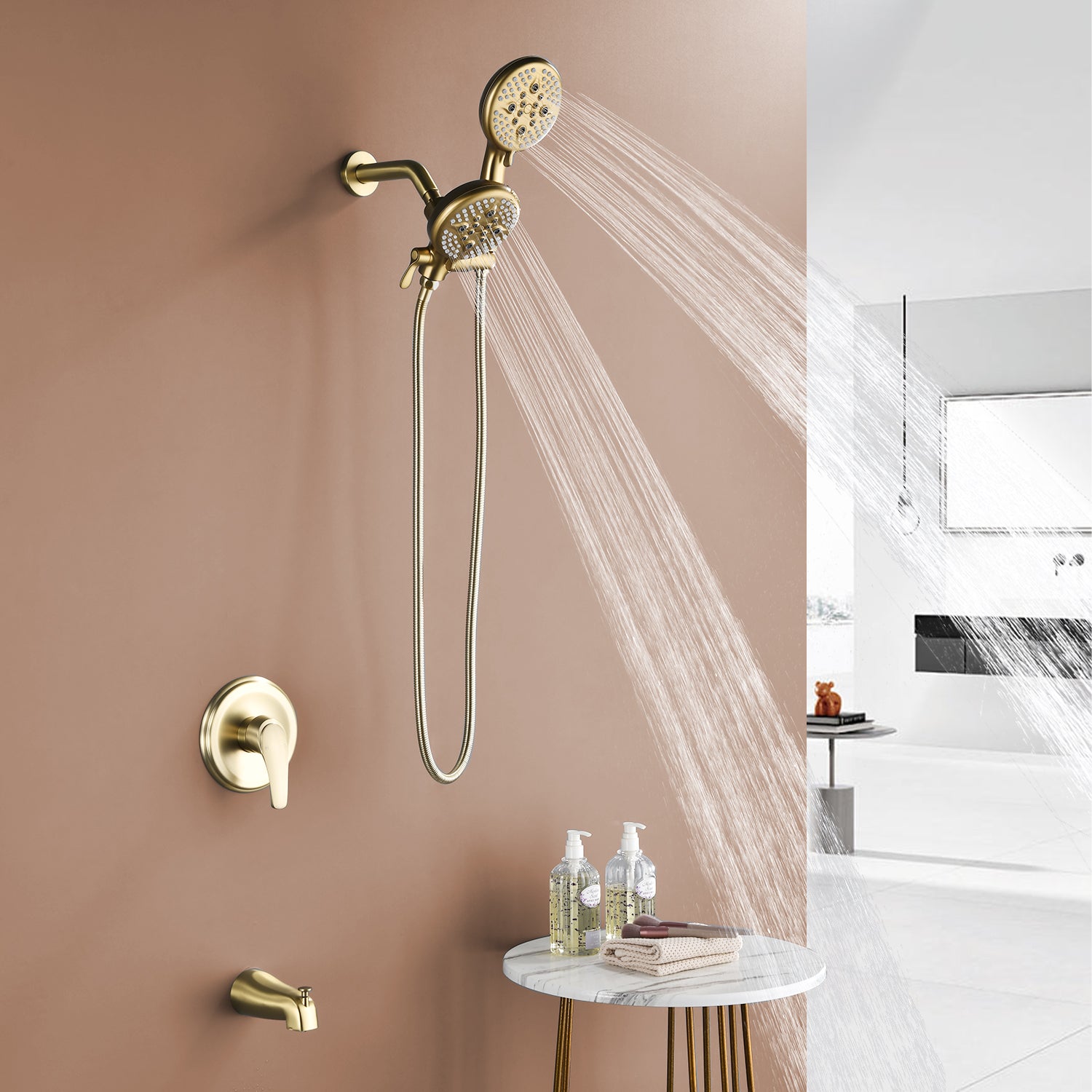 5 Spray Modes Rain Shower Head and Bathtub Faucet Set