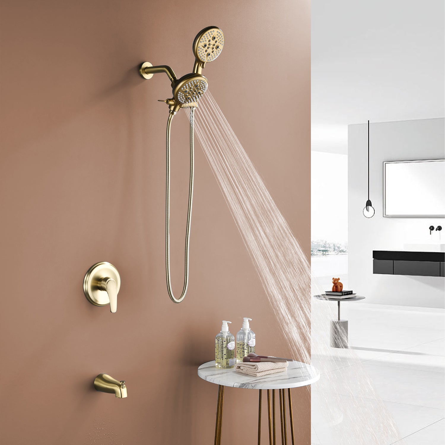 5 Spray Modes Rain Shower Head and Bathtub Faucet Set