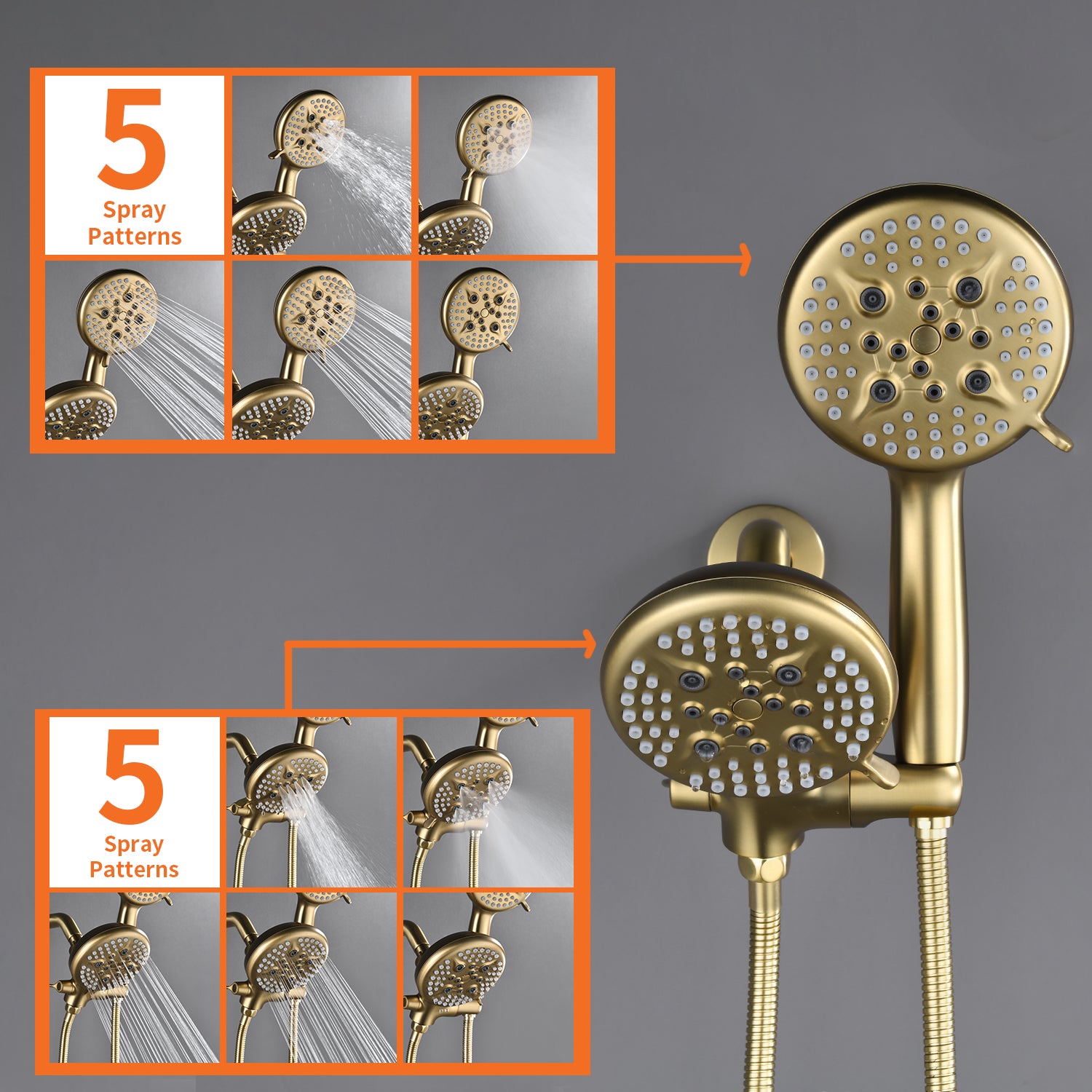 5 Spray Modes Rain Shower Head and Bathtub Faucet Set