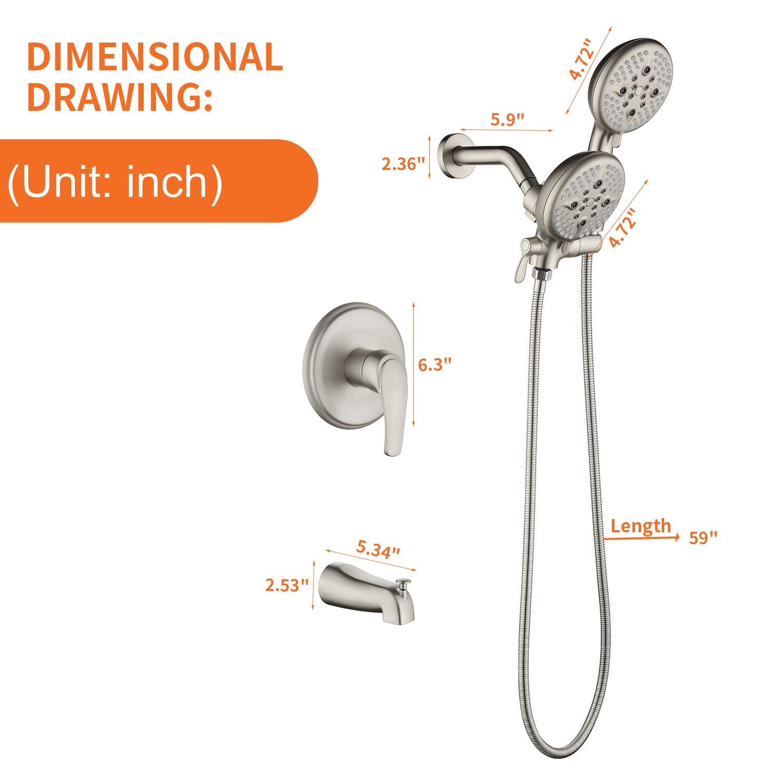 5 Spray Modes Rain Shower Head and Bathtub Faucet Set