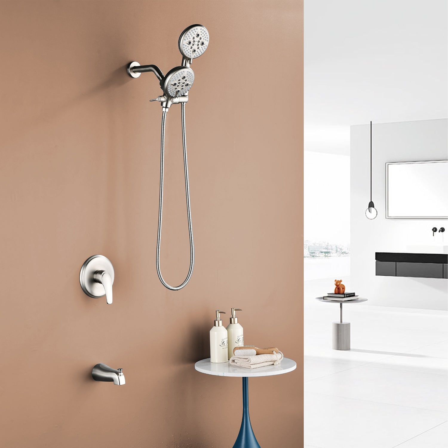 5 Spray Modes Rain Shower Head and Bathtub Faucet Set