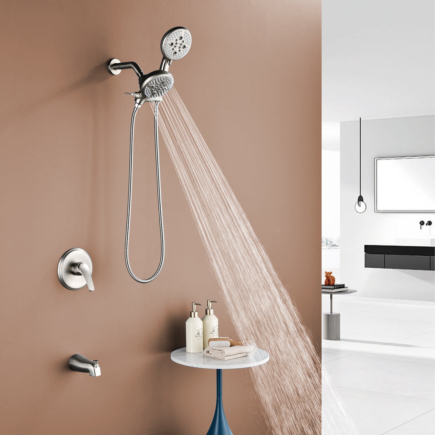 5 Spray Modes Rain Shower Head and Bathtub Faucet Set