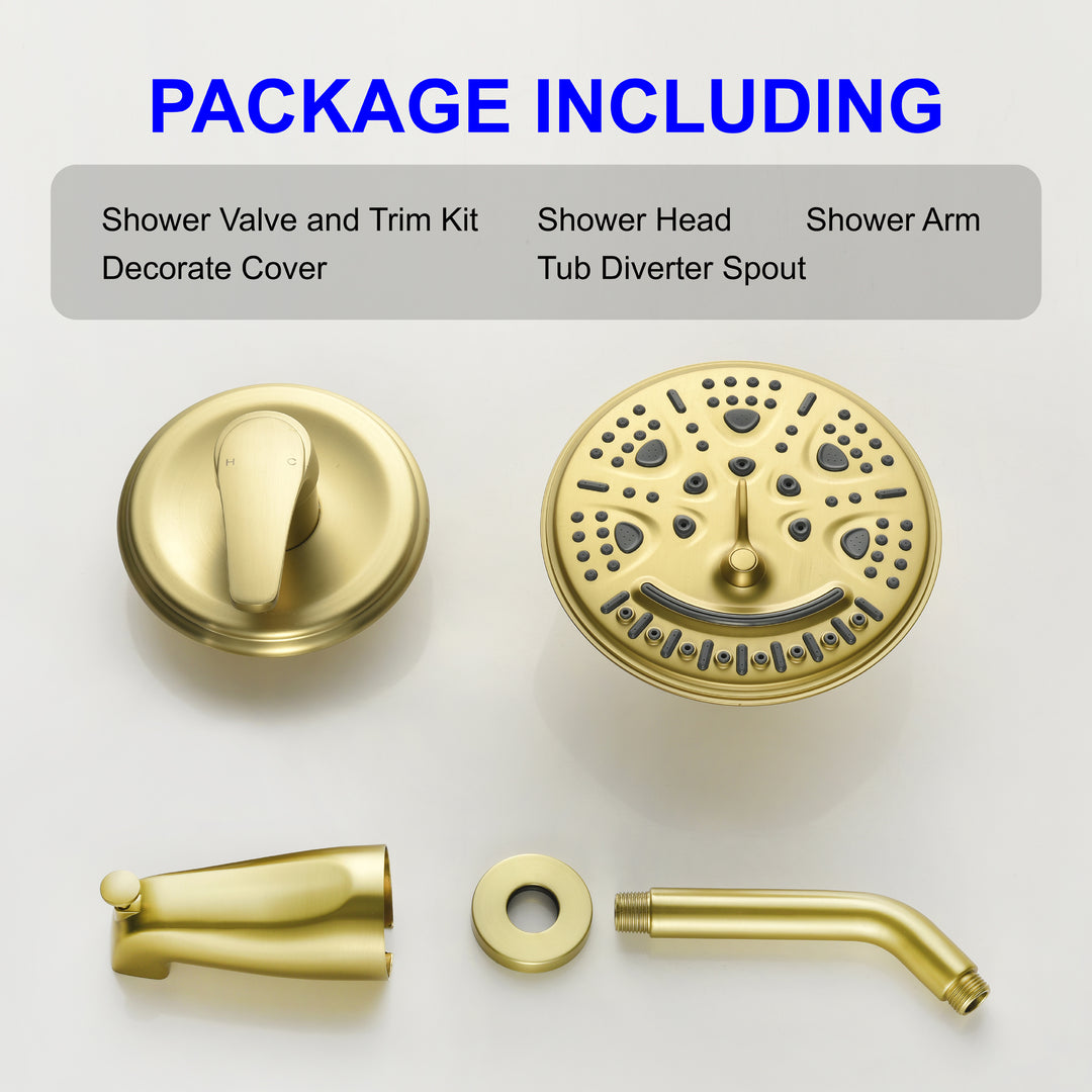 Two Functions Shower Faucet Set With Waterfall Tub Spout Wall Mounted Shower System With Round-in Valve