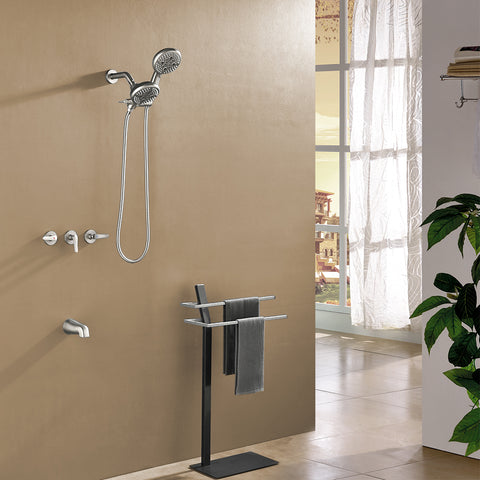 Three-Handle Shower System With Diverter Handle And 5-Spray Function Heads