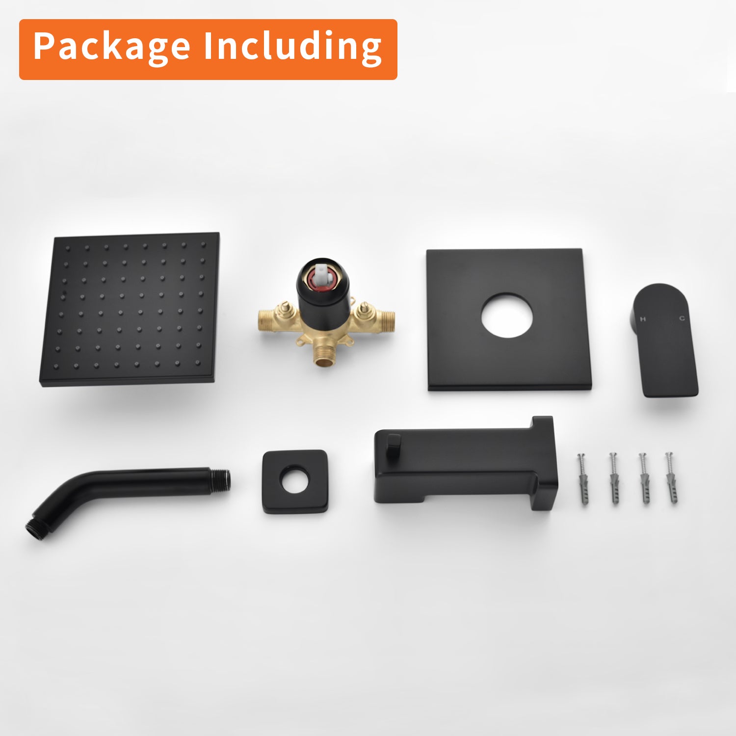 6-in Square ABS Square Top Spray Shower with Bathtub Faucet