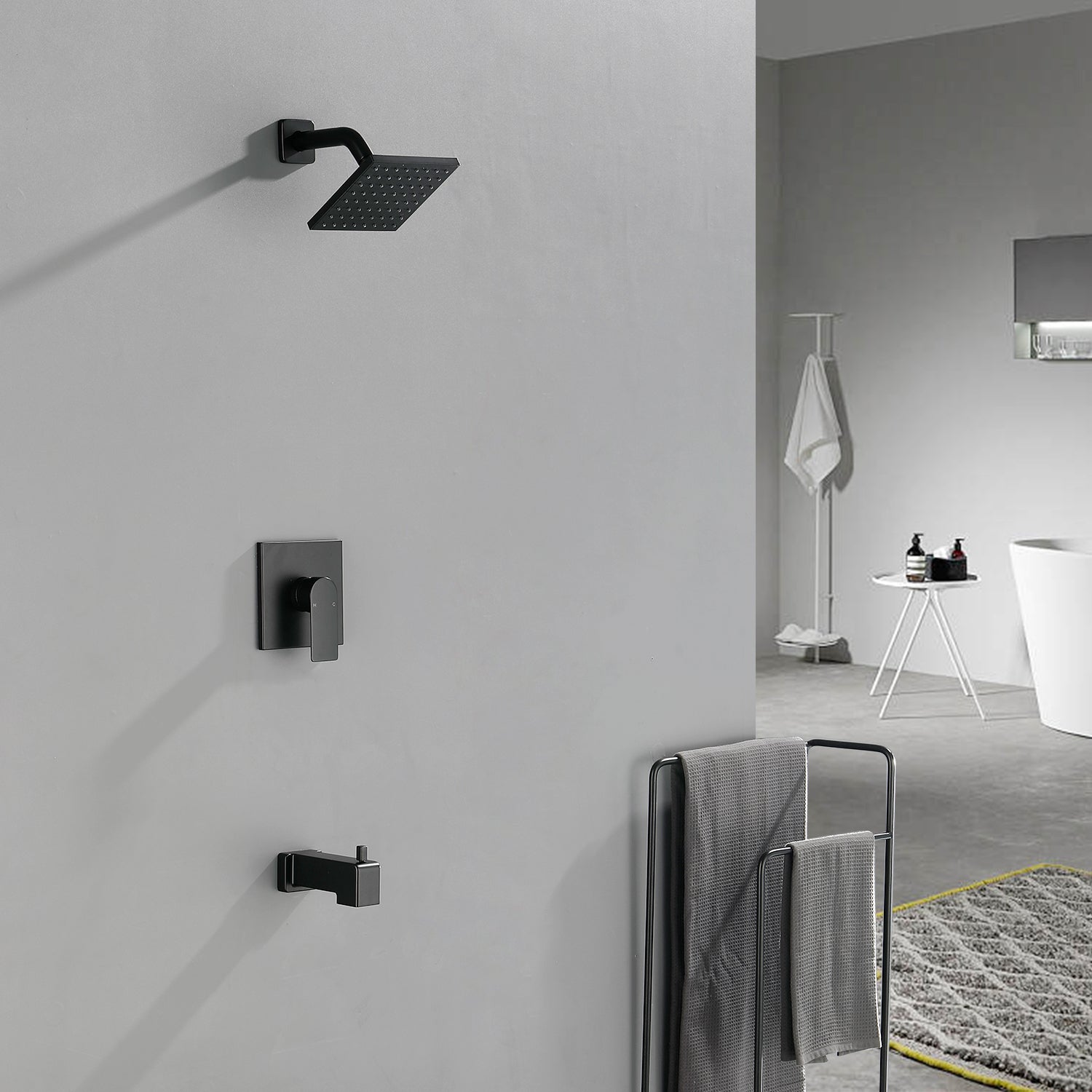 6-in Square ABS Square Top Spray Shower with Bathtub Faucet
