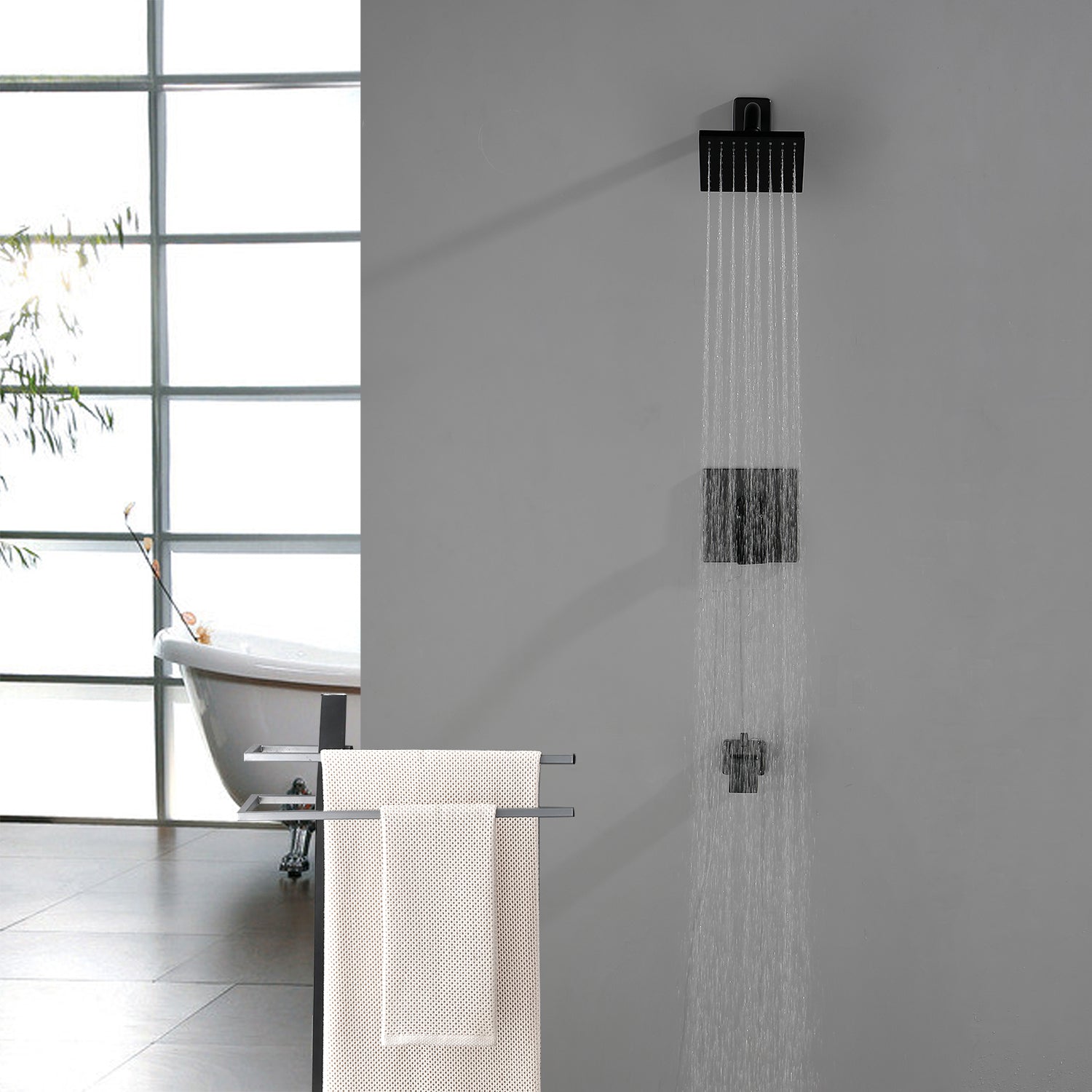 6-in Square ABS Square Top Spray Shower with Bathtub Faucet