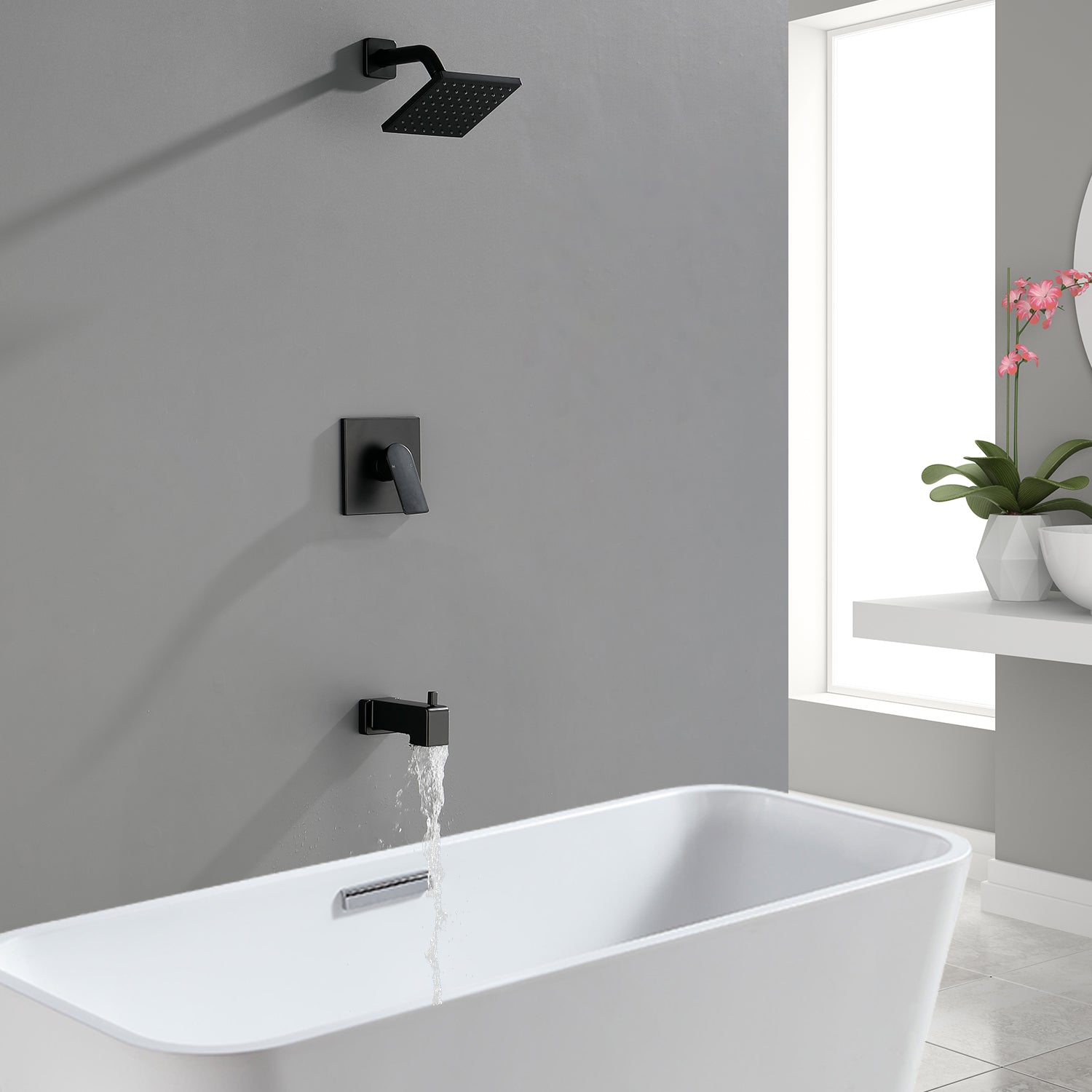 6-in Square ABS Square Top Spray Shower with Bathtub Faucet
