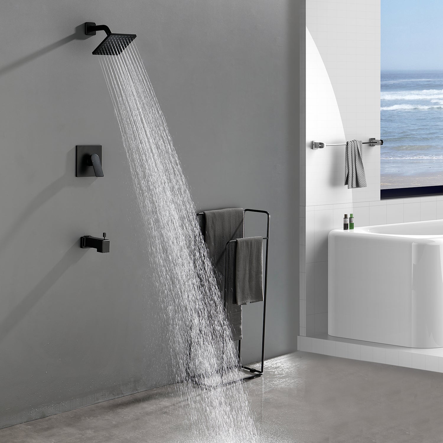 6-in Square ABS Square Top Spray Shower with Bathtub Faucet