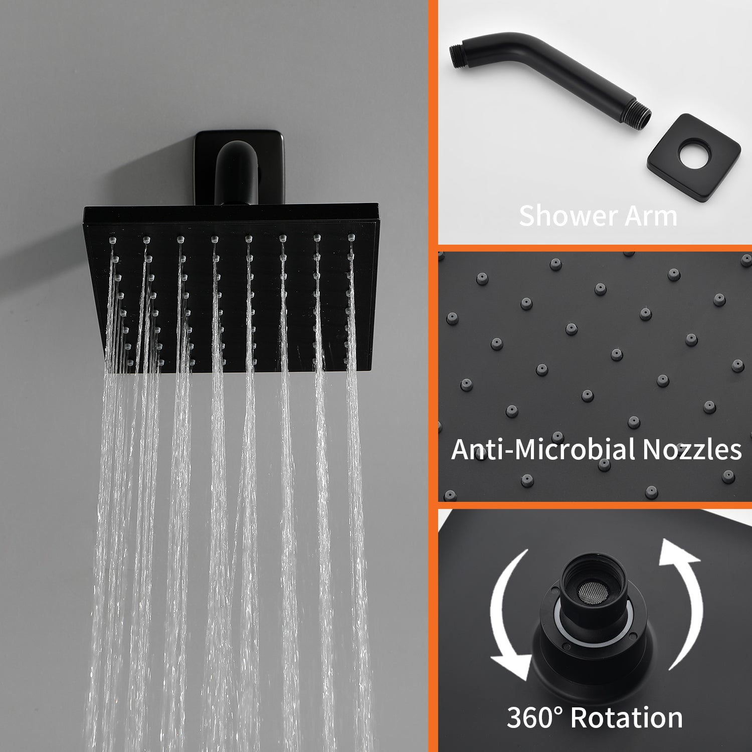 6-in Square ABS Square Top Spray Shower with Bathtub Faucet