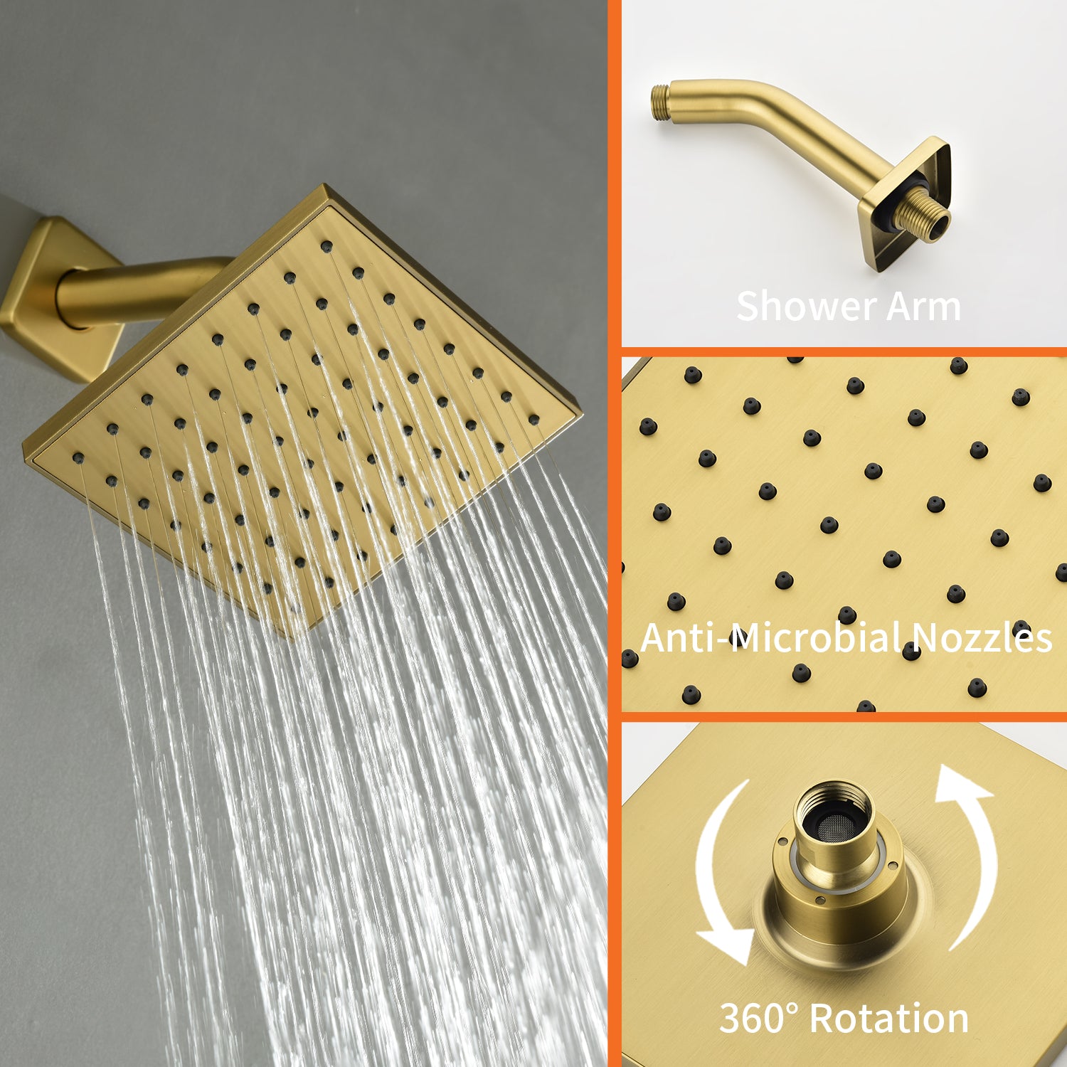 6-in Square ABS Square Top Spray Shower with Bathtub Faucet
