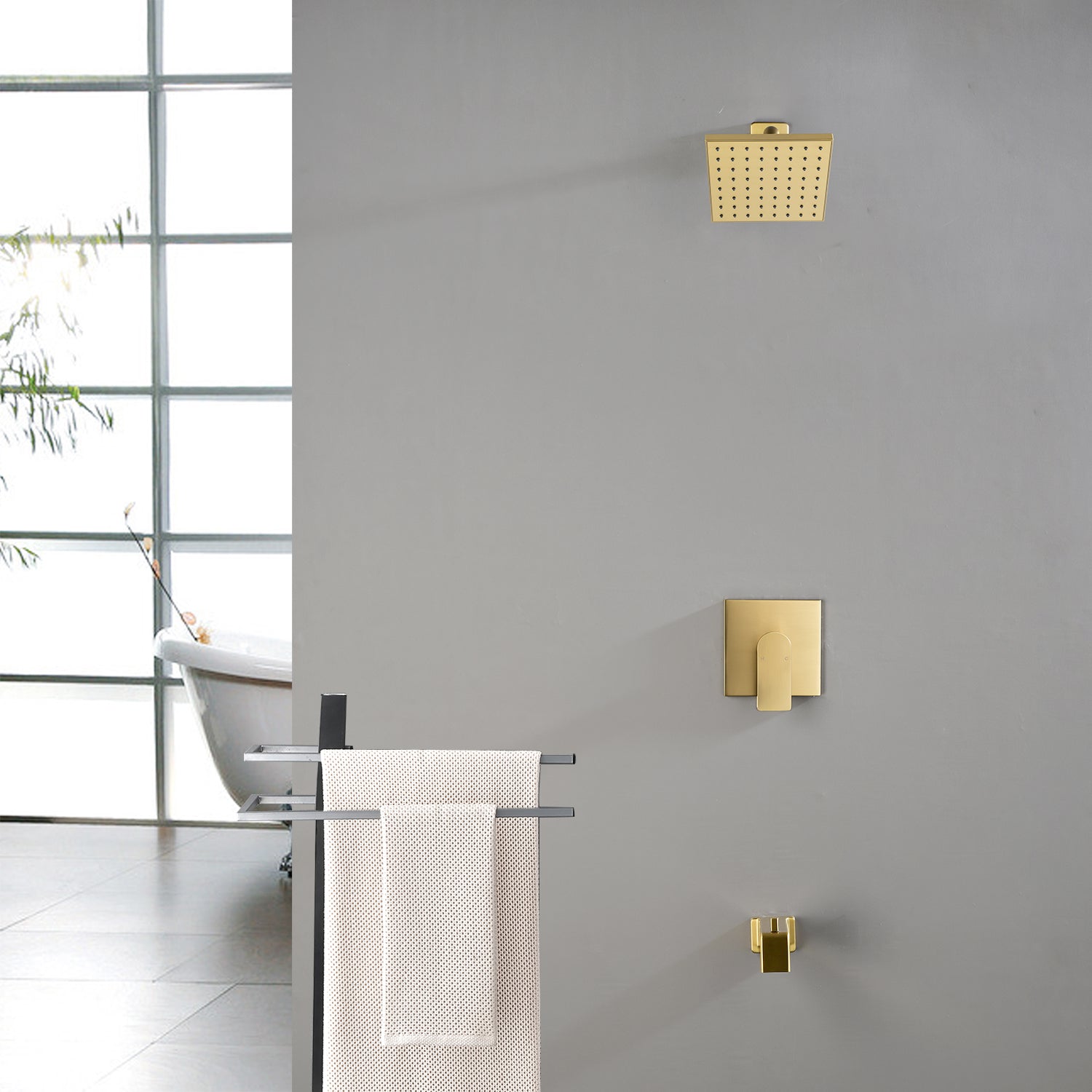 6-in Square ABS Square Top Spray Shower with Bathtub Faucet