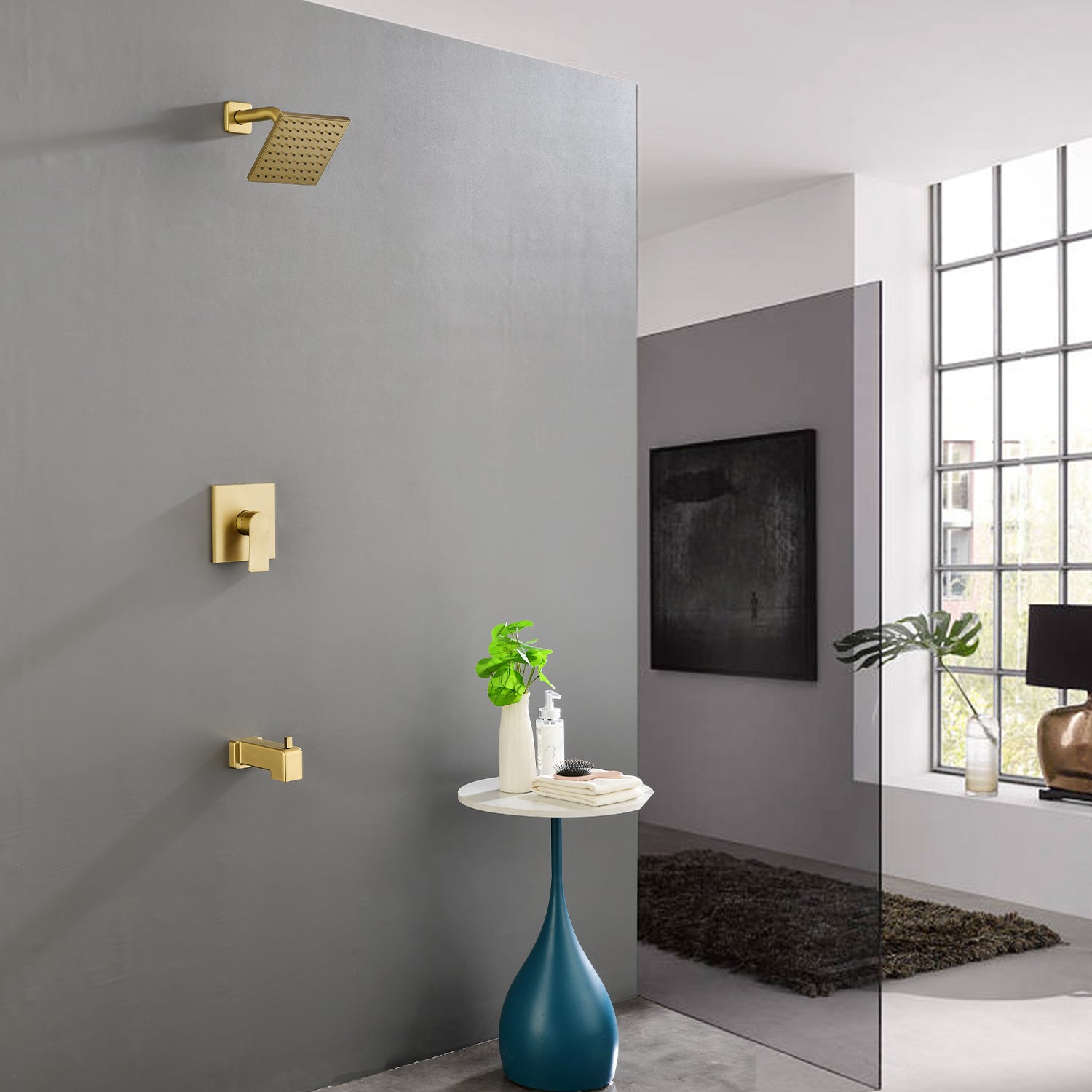 6-in Square ABS Square Top Spray Shower with Bathtub Faucet