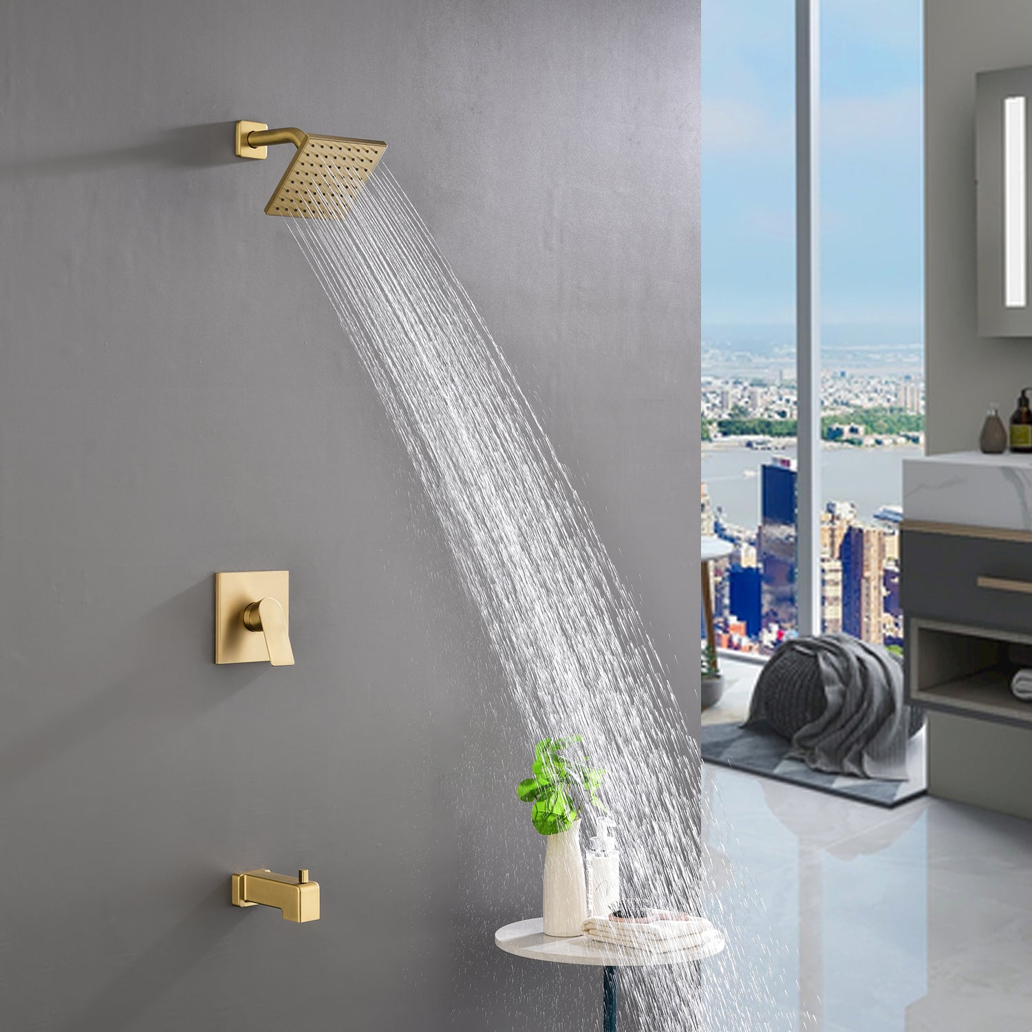 6-in Square ABS Square Top Spray Shower with Bathtub Faucet