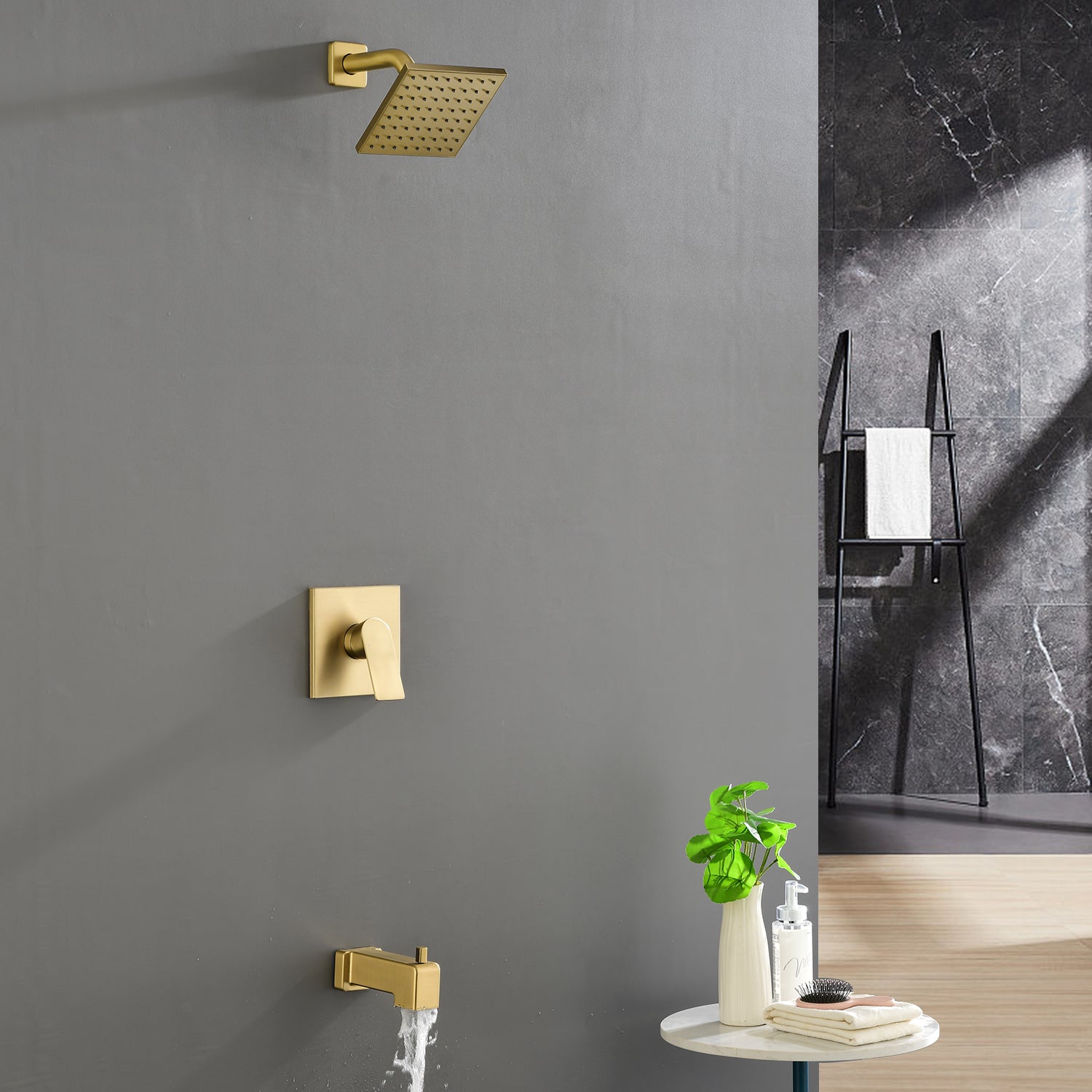 6-in Square ABS Square Top Spray Shower with Bathtub Faucet