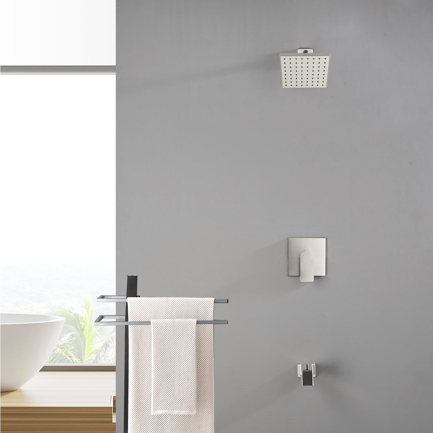 6-in Square ABS Square Top Spray Shower with Bathtub Faucet