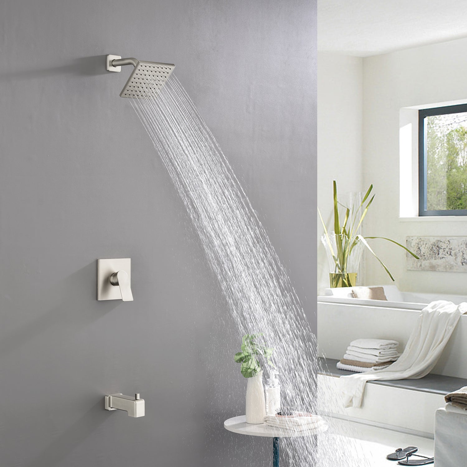 6-in Square ABS Square Top Spray Shower with Bathtub Faucet