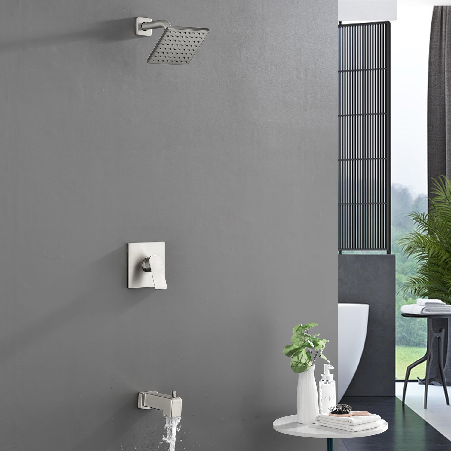 6-in Square ABS Square Top Spray Shower with Bathtub Faucet