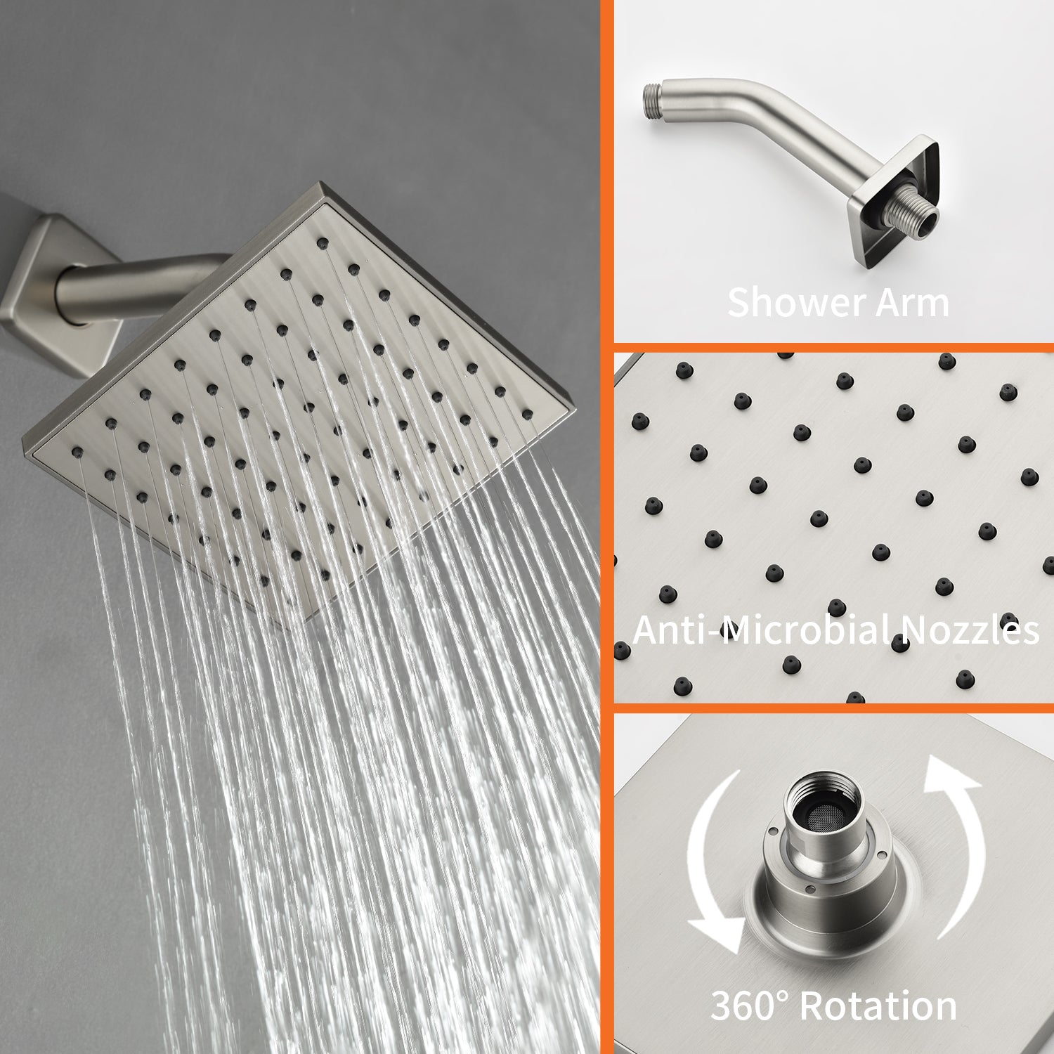 6-in Square ABS Square Top Spray Shower with Bathtub Faucet
