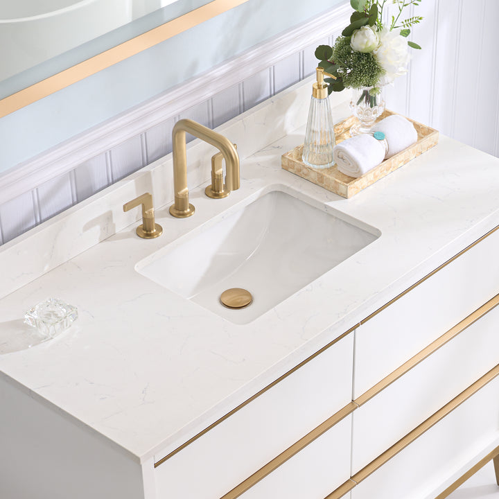 48 in. Bathroom Vanity in White with Carrara White Quartz Vanity Top