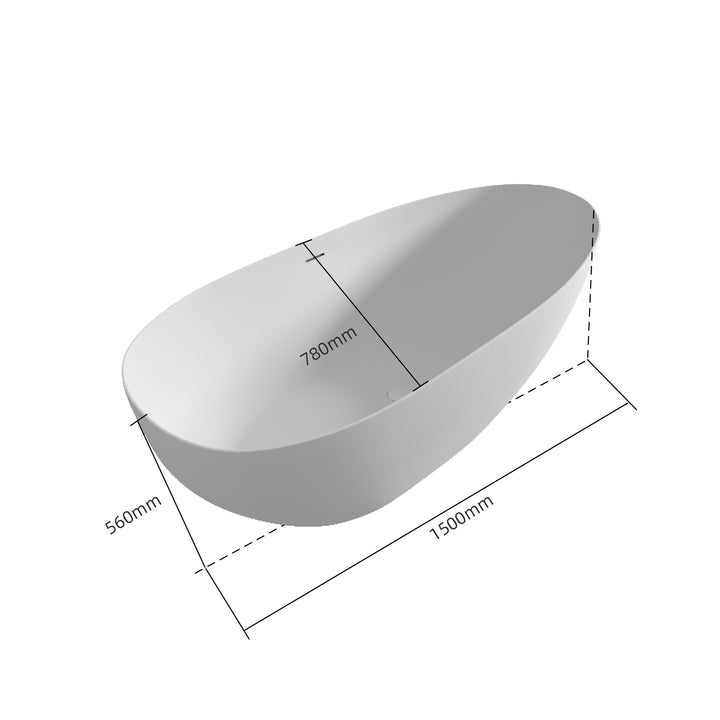 Stone Resin Solid Surface Matte Flatbottom Freestanding Bathtub in White