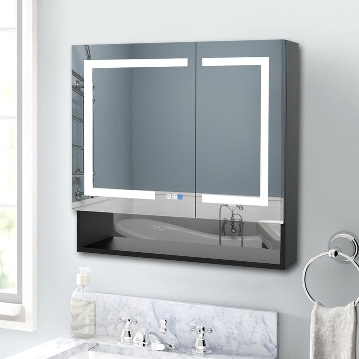 36" W x 32" H LED Lighted Mirror Black Medicine Cabinet with Shelves for Bathroom Recessed or Surface Mount
