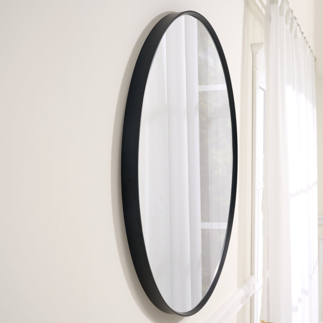 32 in. W x 32 in. H Black Modern Round Framed Aluminum Wall Mirror