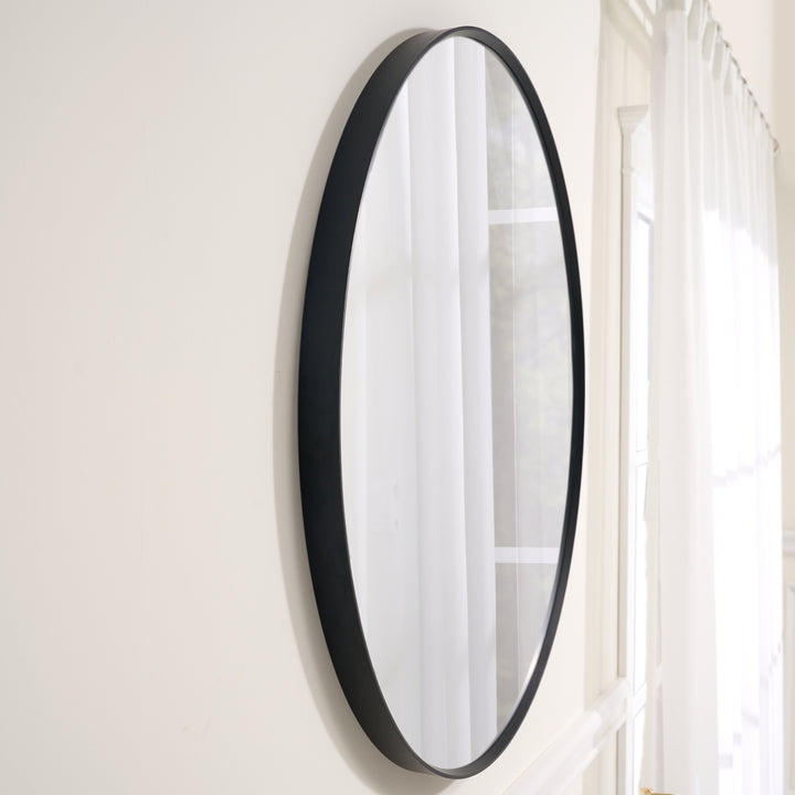 32 in. W x 32 in. H Black Modern Round Framed Aluminum Wall Mirror
