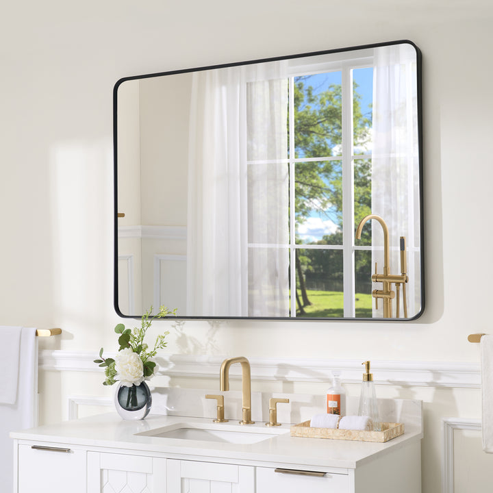 48-in W x 36-in H Black Rectangular Framed Bathroom Vanity Mirror