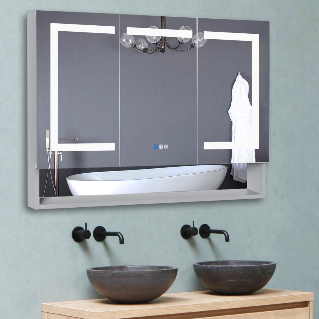 48" W x 32" H LED Lighted Mirror Aluminum Medicine Cabinet with Shelves for Bathroom Recessed or Surface Mount