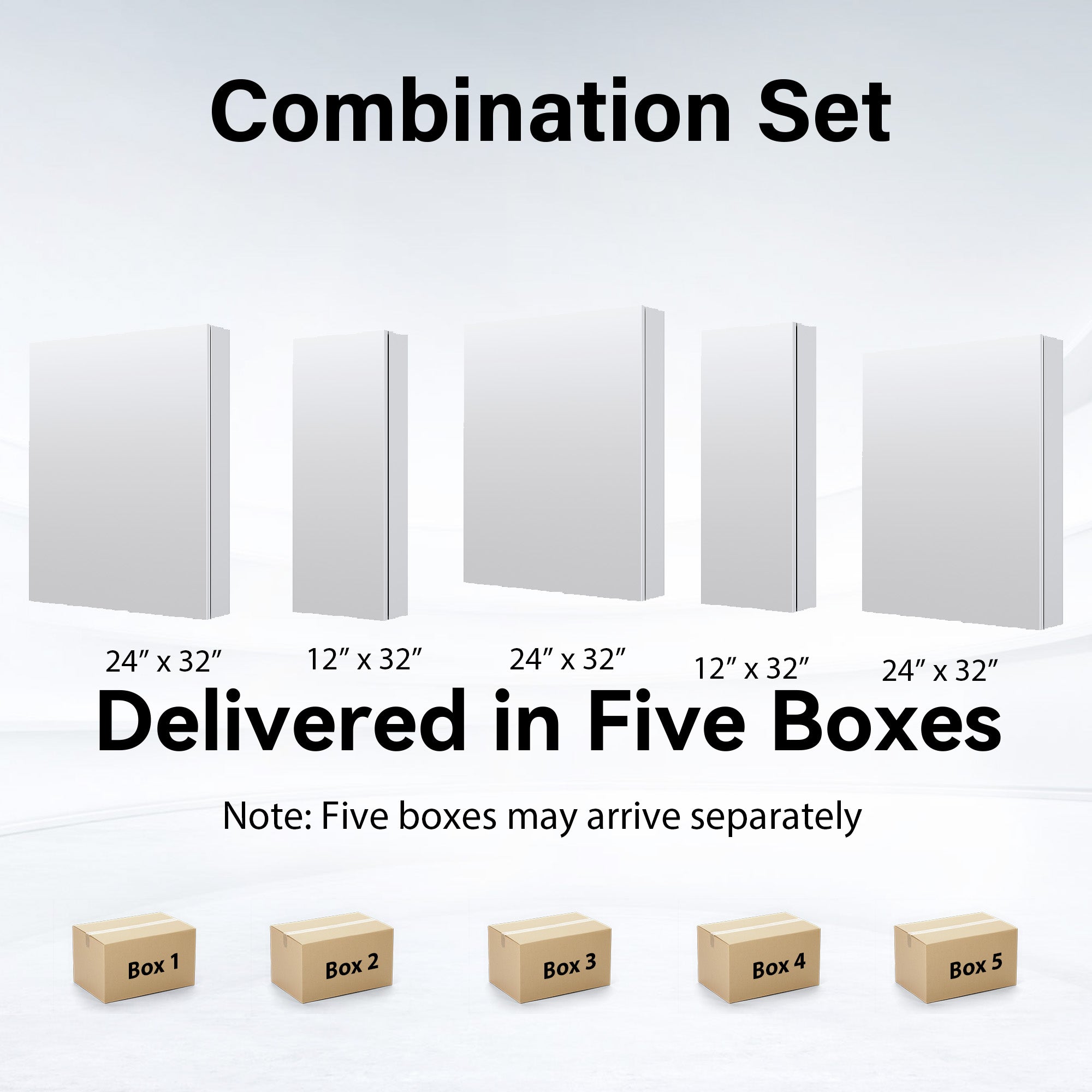 96 in.×32 in.H Copper-Free Mirror Medicine Cabinet with Soft-Close Blum® Hinges and 5 Doors