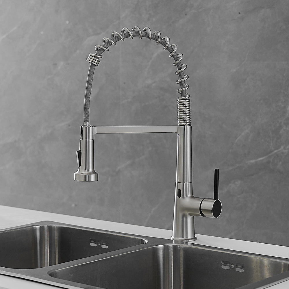 Single Handle Touchless Deck Mount Gooseneck Pull Down Sprayer Kitchen Faucet
