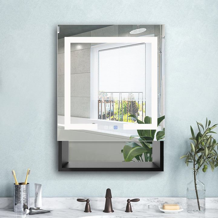 24" W x 32" H Lighted Black Bathroom Medicine Cabinet with Double Sided Mirror And Lights，Outlet Left Side