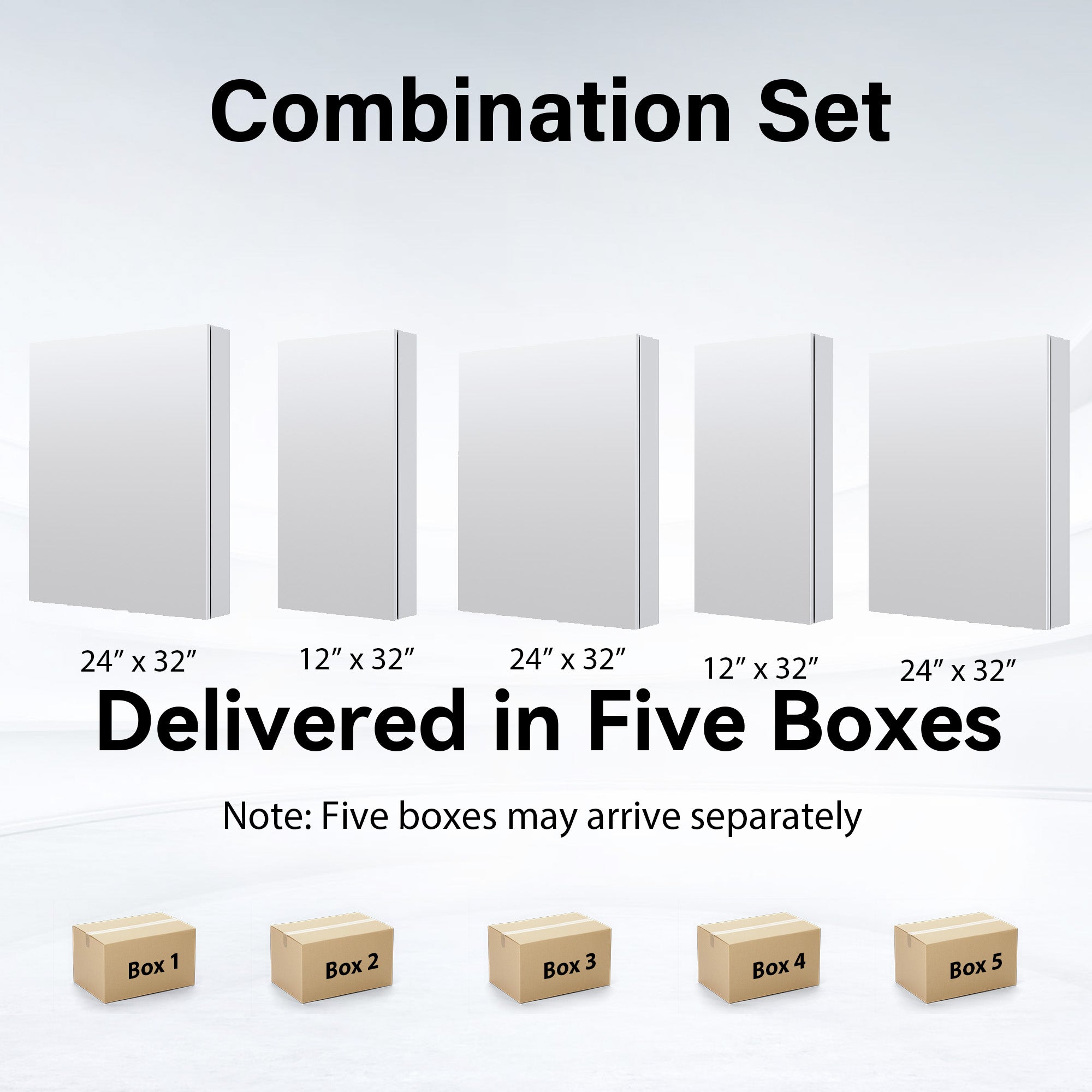 104 in.×32 in.H Copper-Free Mirror Medicine Cabinet with Soft-Close Blum® Hinges and 5 Doors