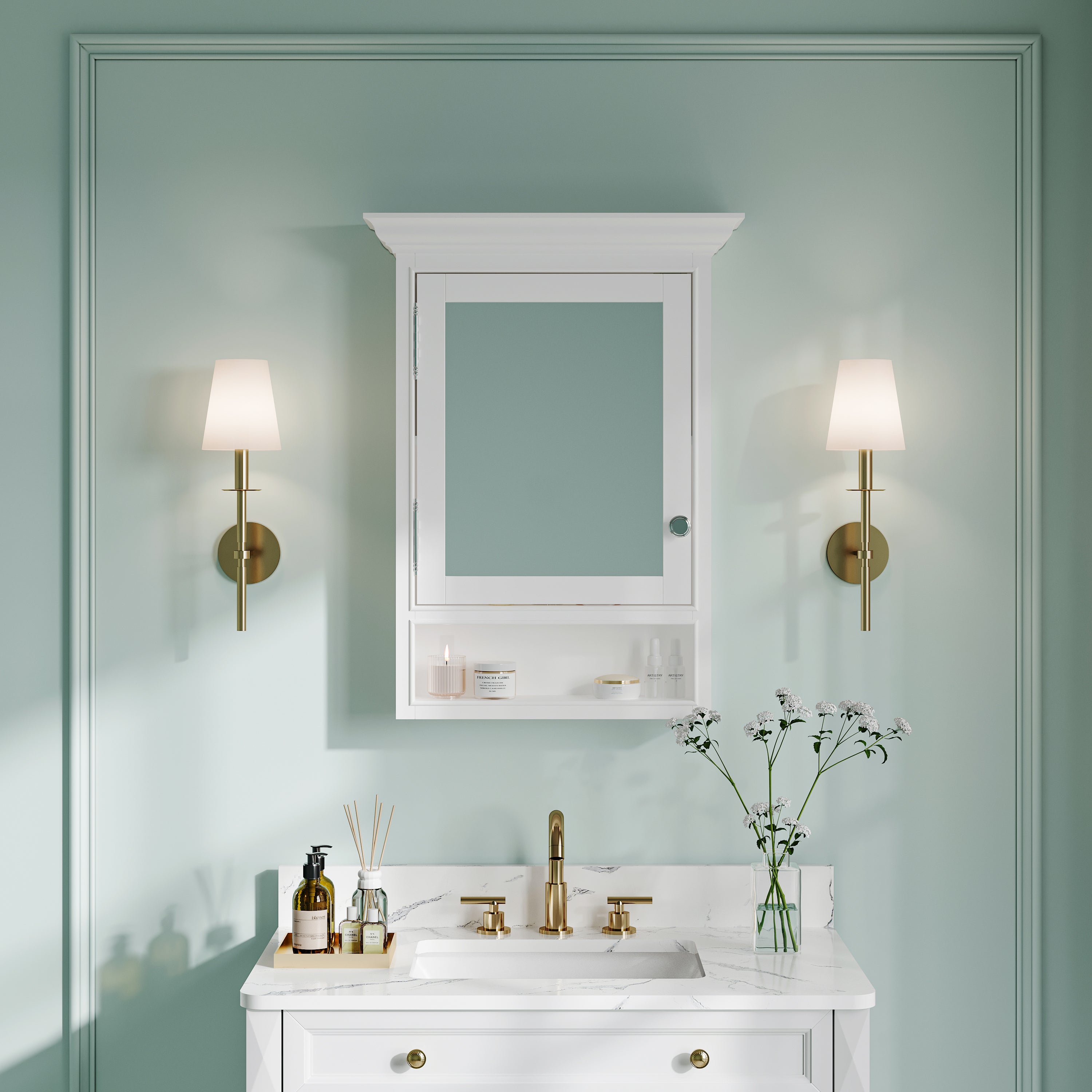 24-In W x 32-In H Surface-Mount Wood Medicine Cabinet with Mirror for Bathroom