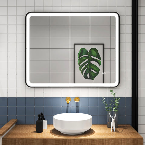 40 in. W x 32 in. H Framed LED Light Bathroom Vanity - Round Corners in Black