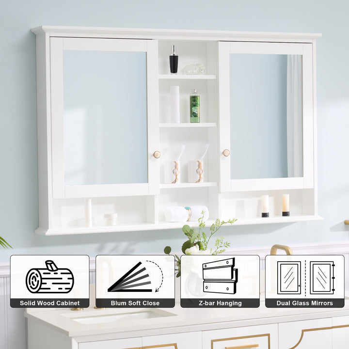 55 in. W x 35 in. H Rectangular Wood Frame Surface Mount Soft Close Medicine Cabinet with Mirror
