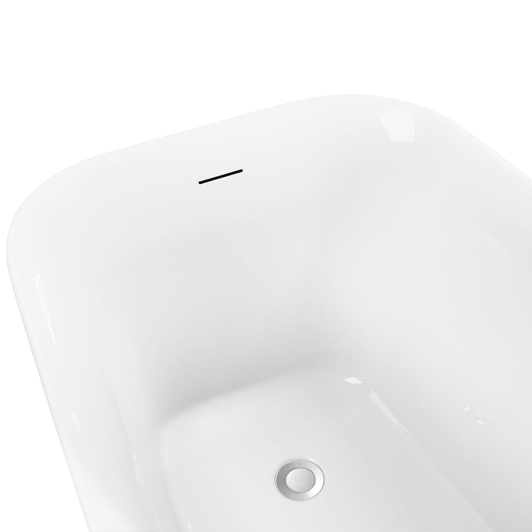 59"/63" White Acrylic Freestanding Contemporary Soaking Bathtub