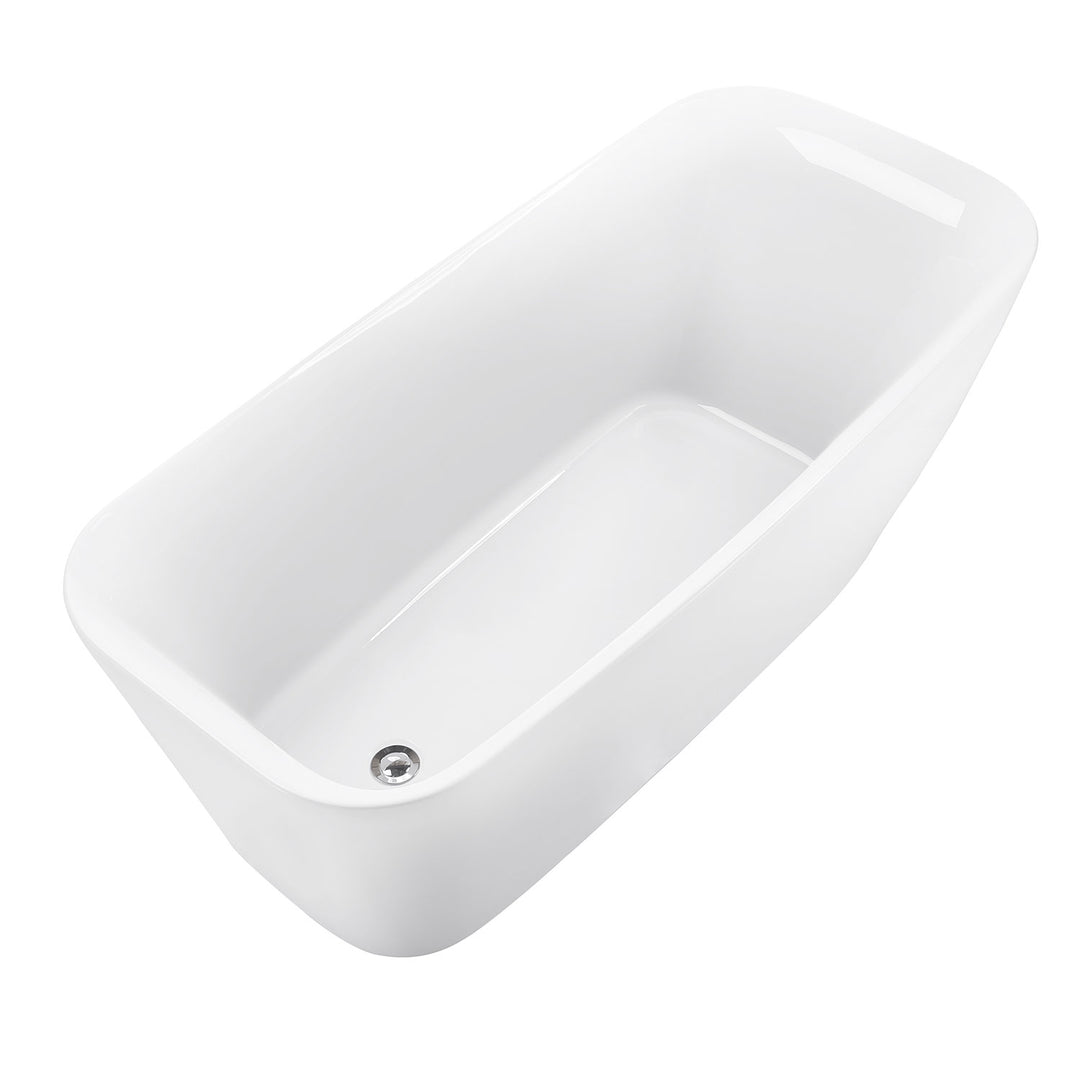 59"/63" White Acrylic Freestanding Contemporary Soaking Bathtub